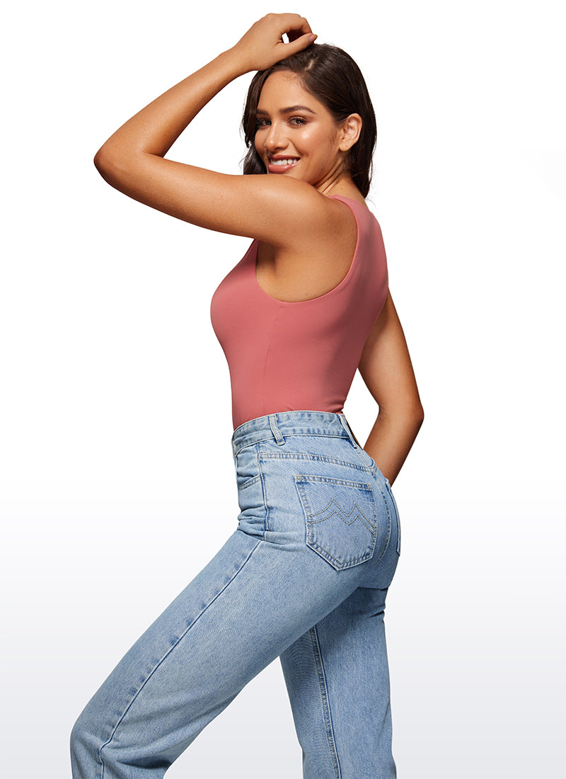 CRZ YOGA Women's Yoga Tight Fit High Neck Racerback Bodysuits Briar Rose
