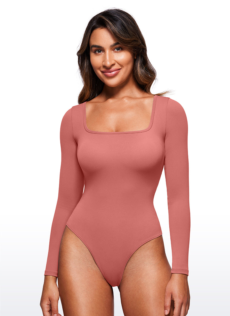 CRZ YOGA Women's Yoga Tight Fit Square Neck Long Sleeves Bodysuits Briar Rose