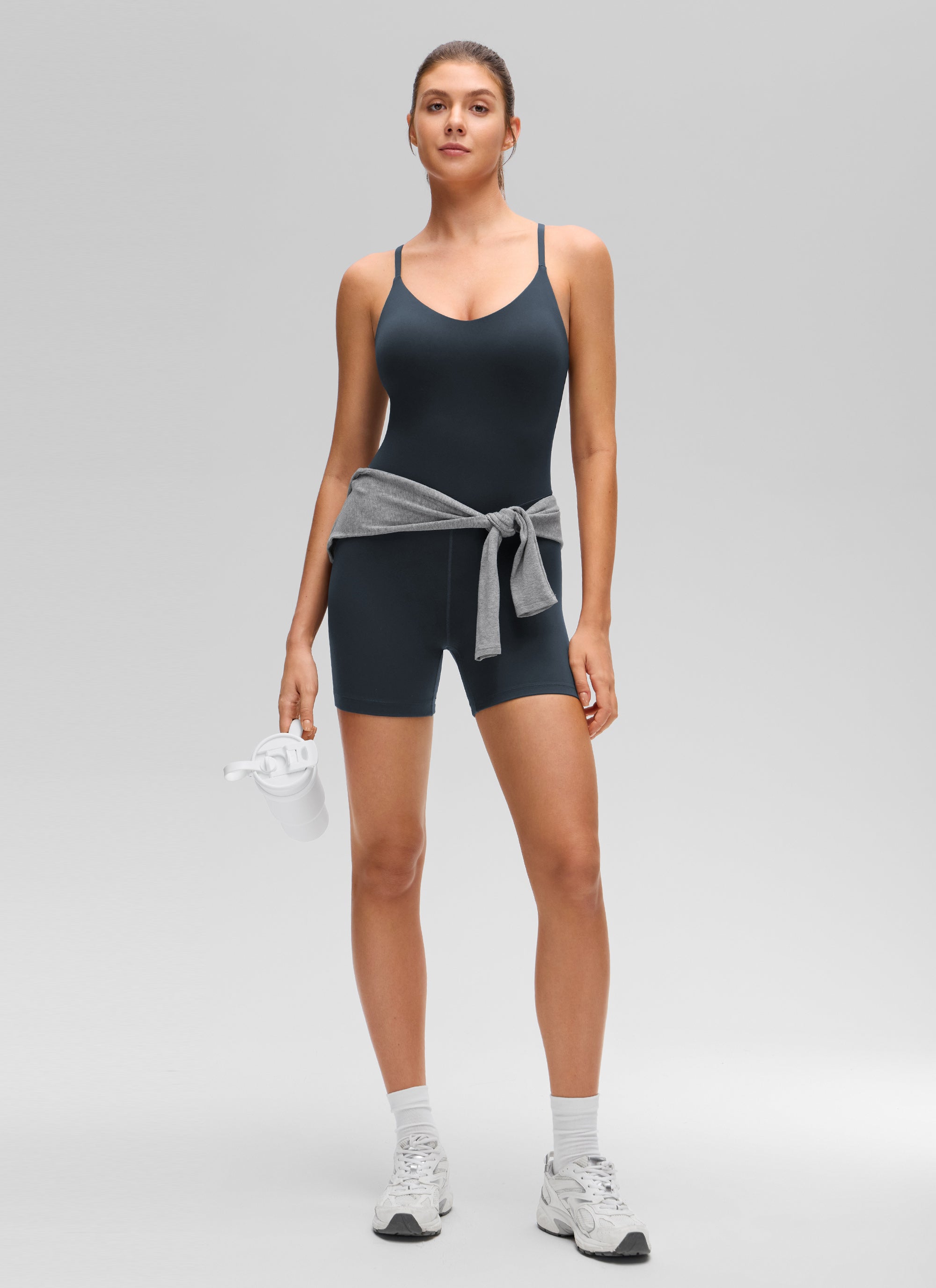 CRZ YOGA Romper Yoga Wanita Butterluxe Leher U Punggung Silang dengan Bra Bawaan True Navy