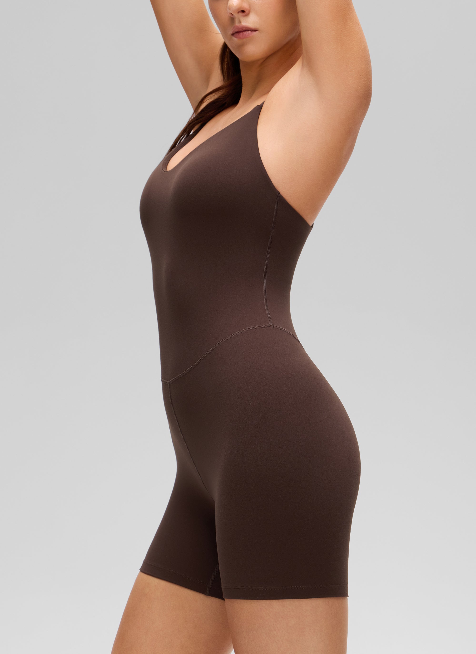 CRZ YOGA Romper Yoga Wanita Butterluxe Leher U Punggung Silang dengan Bra Bawaan Hot Fudge Brown