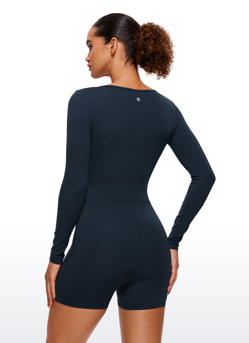 CRZ YOGA - Bộ đồ thể thao nữ kiểu rompers tay dài, cổ tròn, phong cách yoga thường ngày, màu xanh navy đậm
