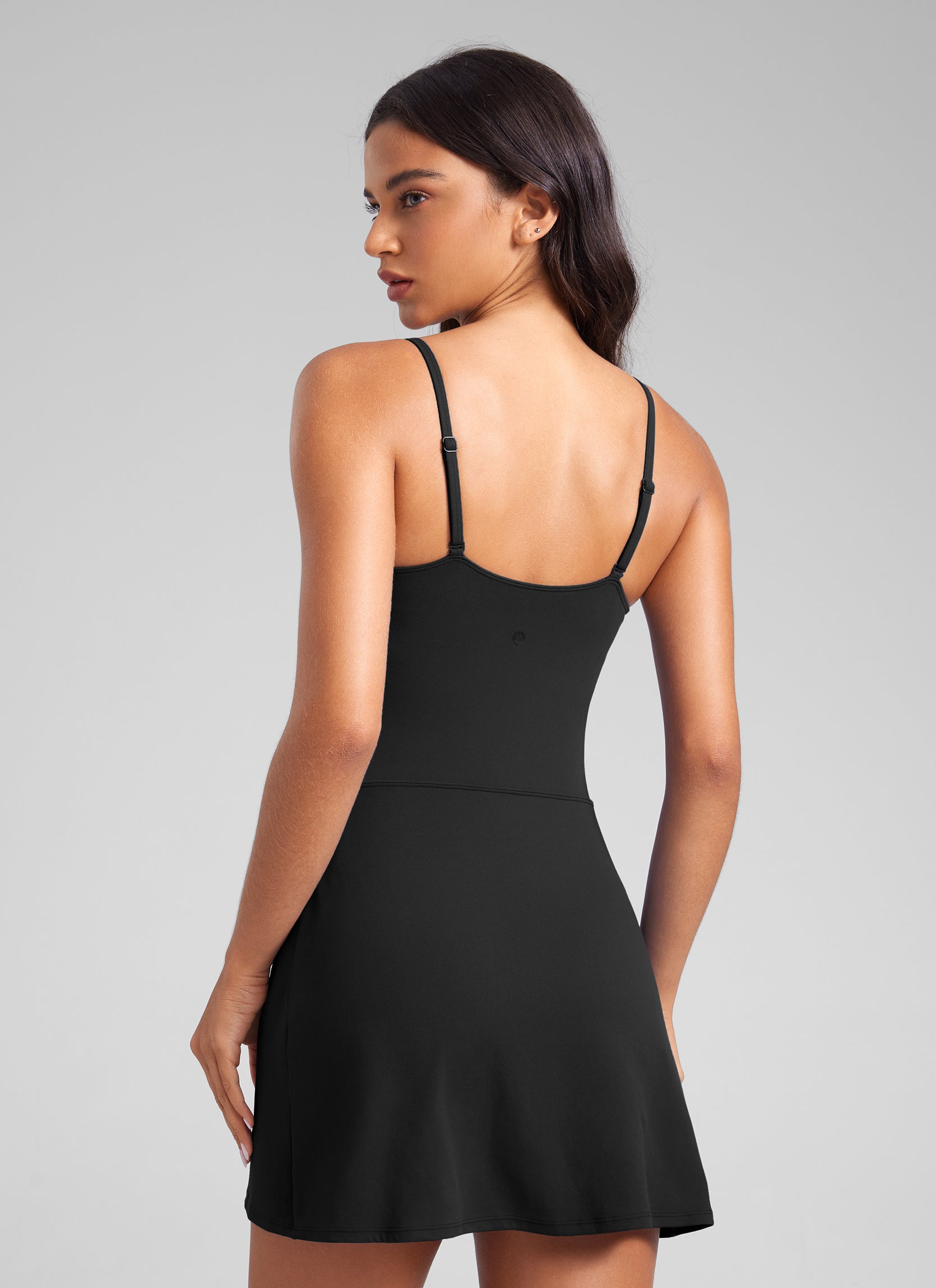 CRZ YOGA Butterluxe Gaun Tenis Kasual Olahraga Tali Spaghetti Hitam