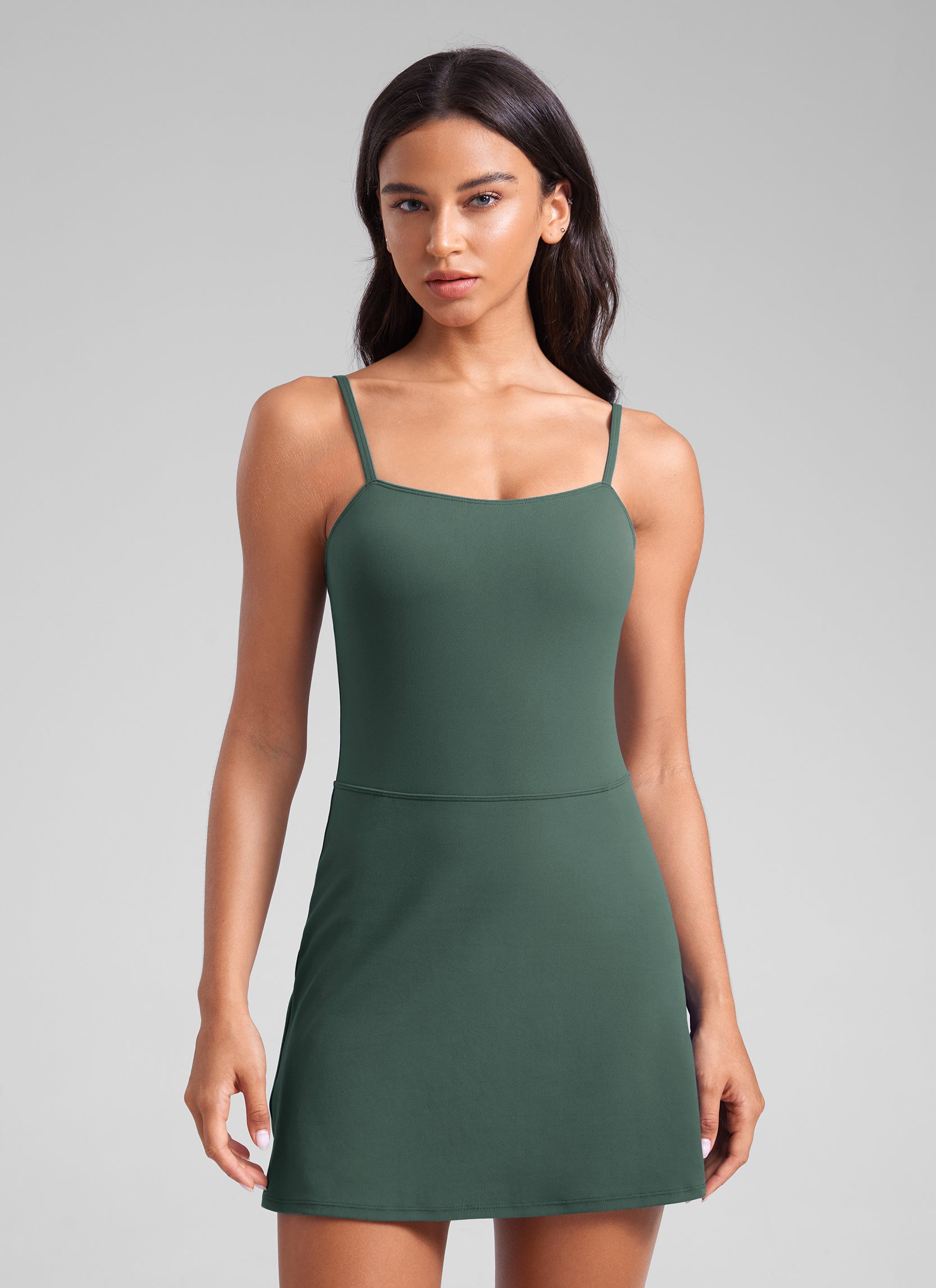 CRZ YOGA Gaun Tenis Kasual Olahraga Tali Spaghetti Butterluxe Dark Forest Green