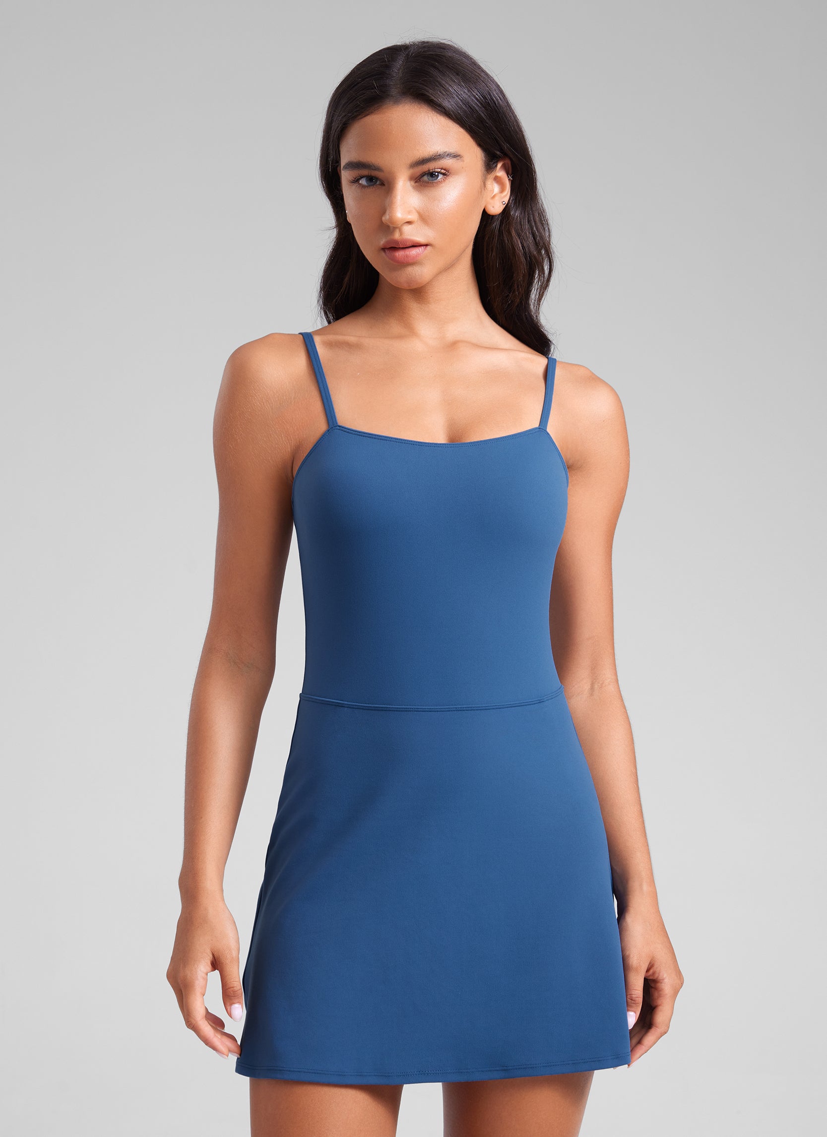 CRZ YOGA Butterluxe Gaun Tenis Kasual Olahraga Tali Spaghetti Biru Pitch