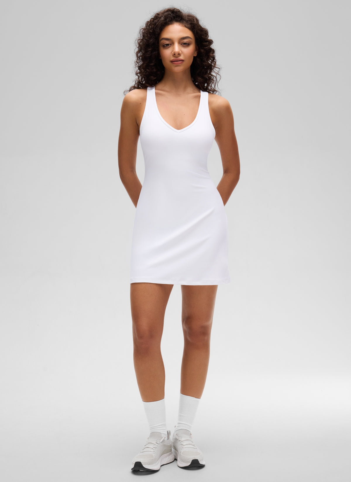CRZ YOGA Women’s Butterluxe Casual Cross Back Slim Fit Dress White @model_info:A
