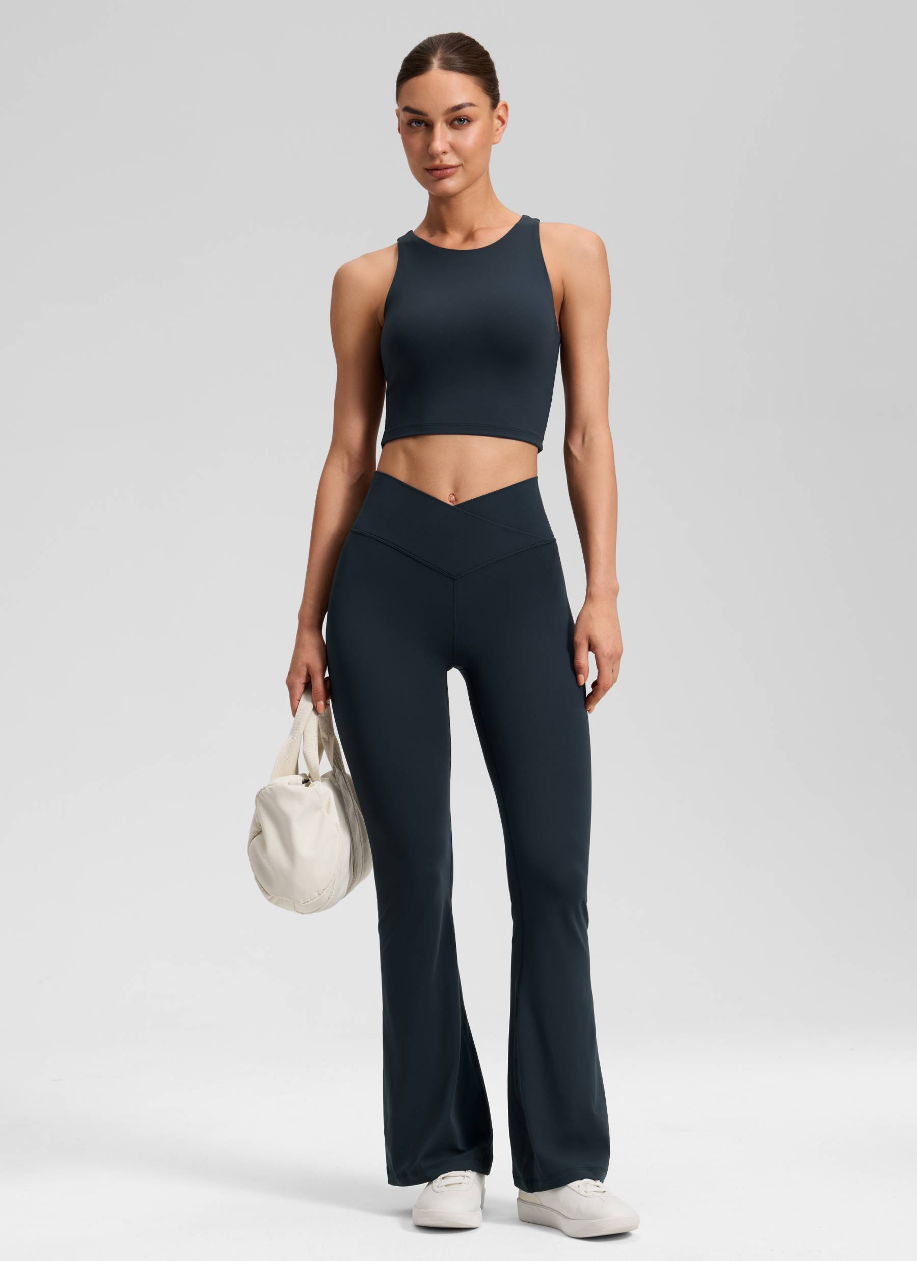 CRZ YOGA Quần legging nữ kiểu chéo chữ V, cạp cao, ống loe, màu Butterluxe , cỡ 31