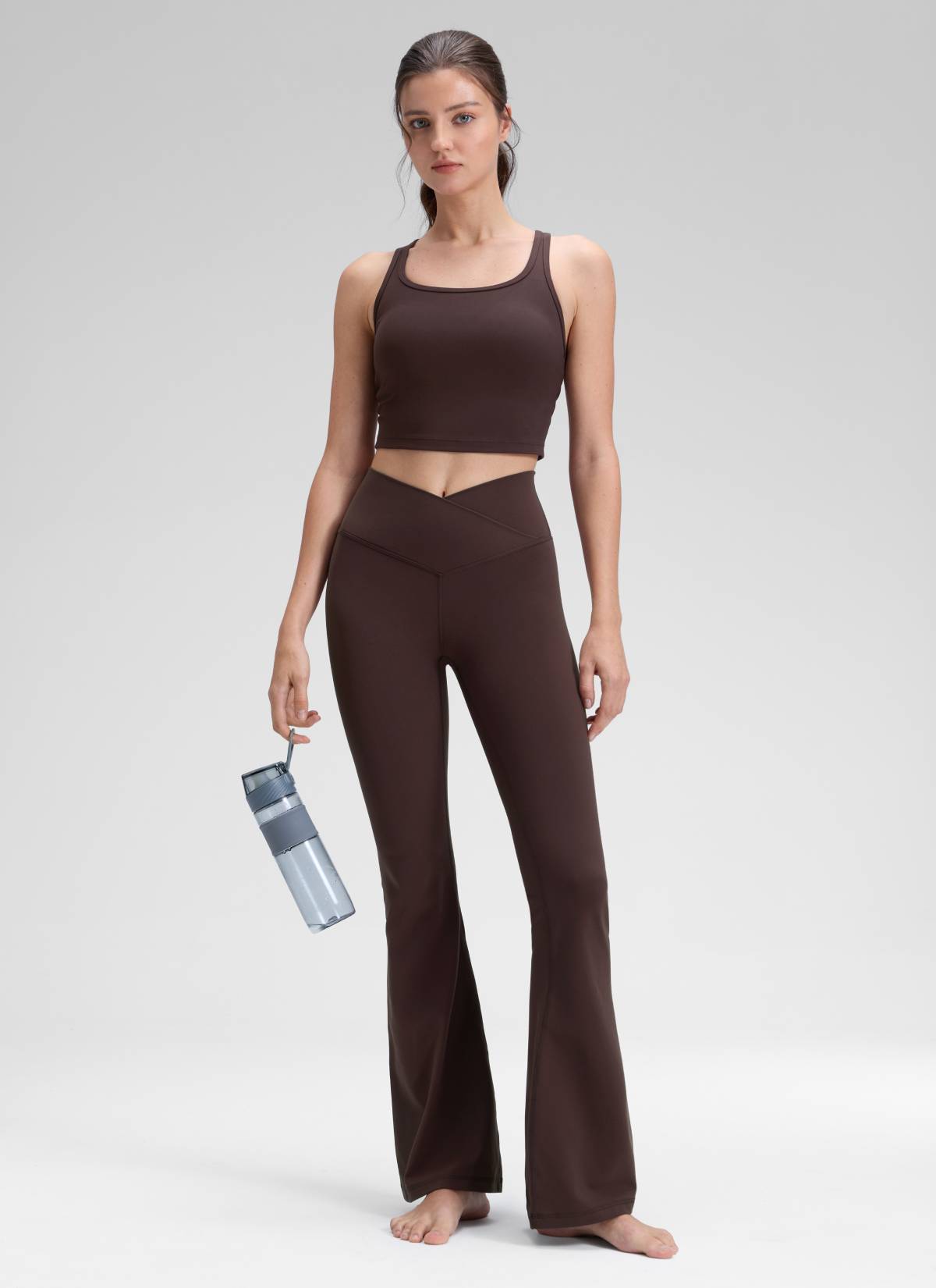 CRZ YOGA Quần legging nữ kiểu chéo chữ V, cạp cao, ống loe, màu Butterluxe , cỡ 31