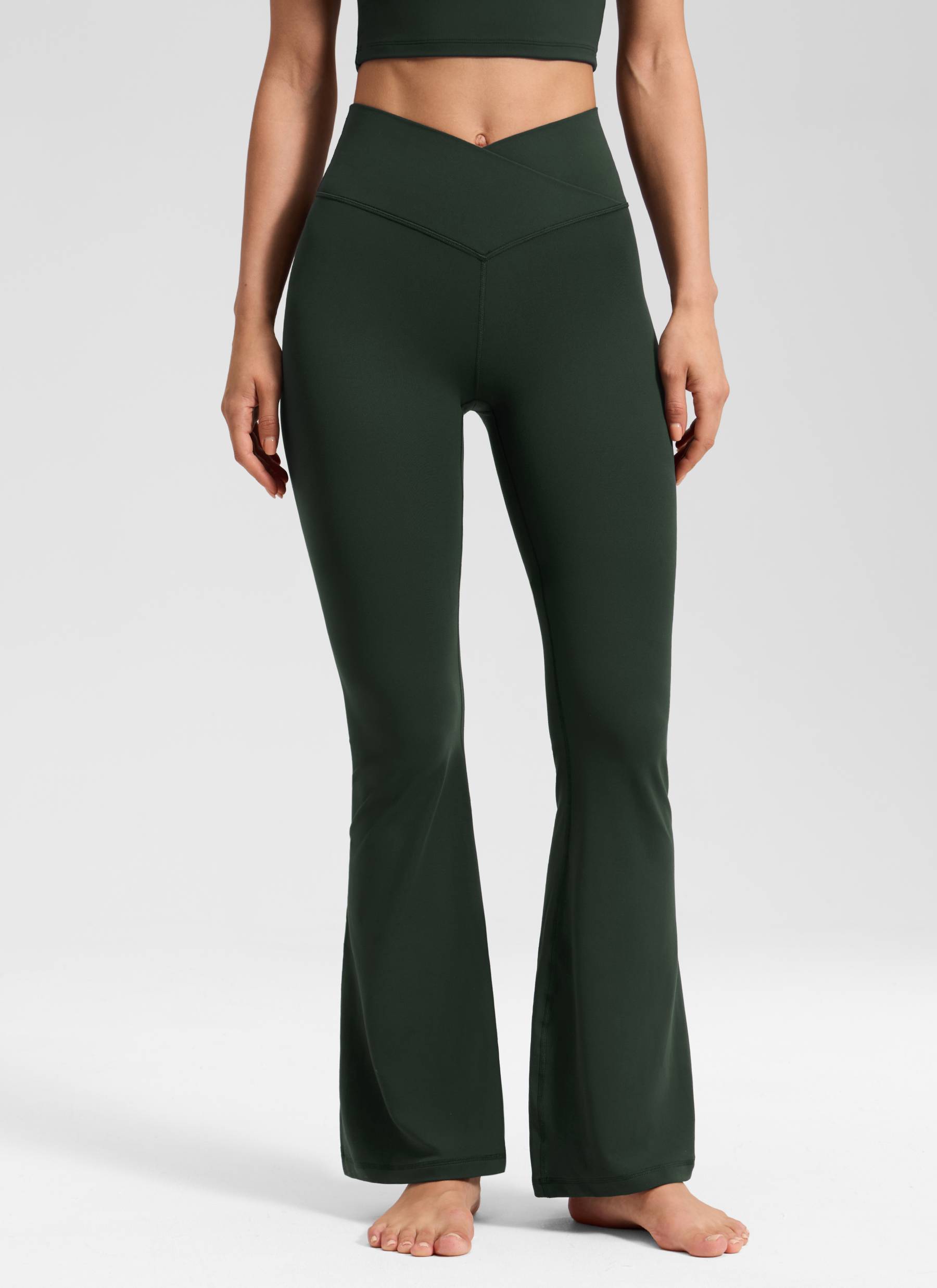 CRZ YOGA Quần legging nữ kiểu chéo chữ V, cạp cao, ống loe, màu Butterluxe , cỡ 31