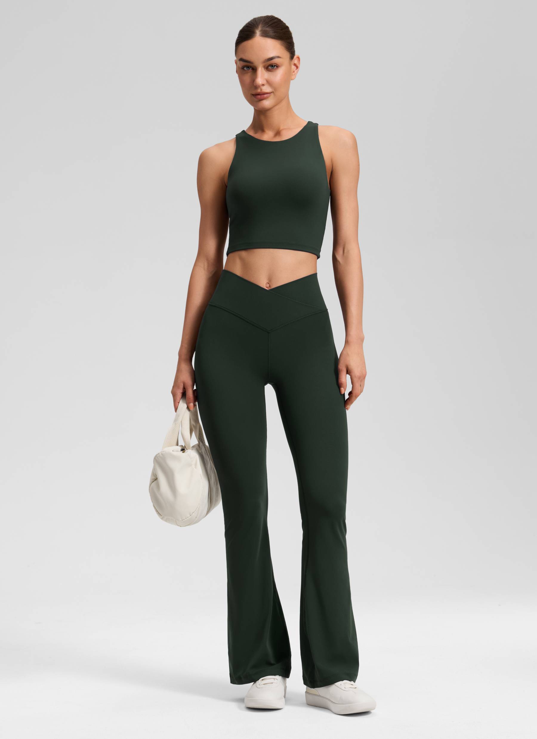 CRZ YOGA Quần legging nữ kiểu chéo chữ V, cạp cao, ống loe, màu Butterluxe , cỡ 31