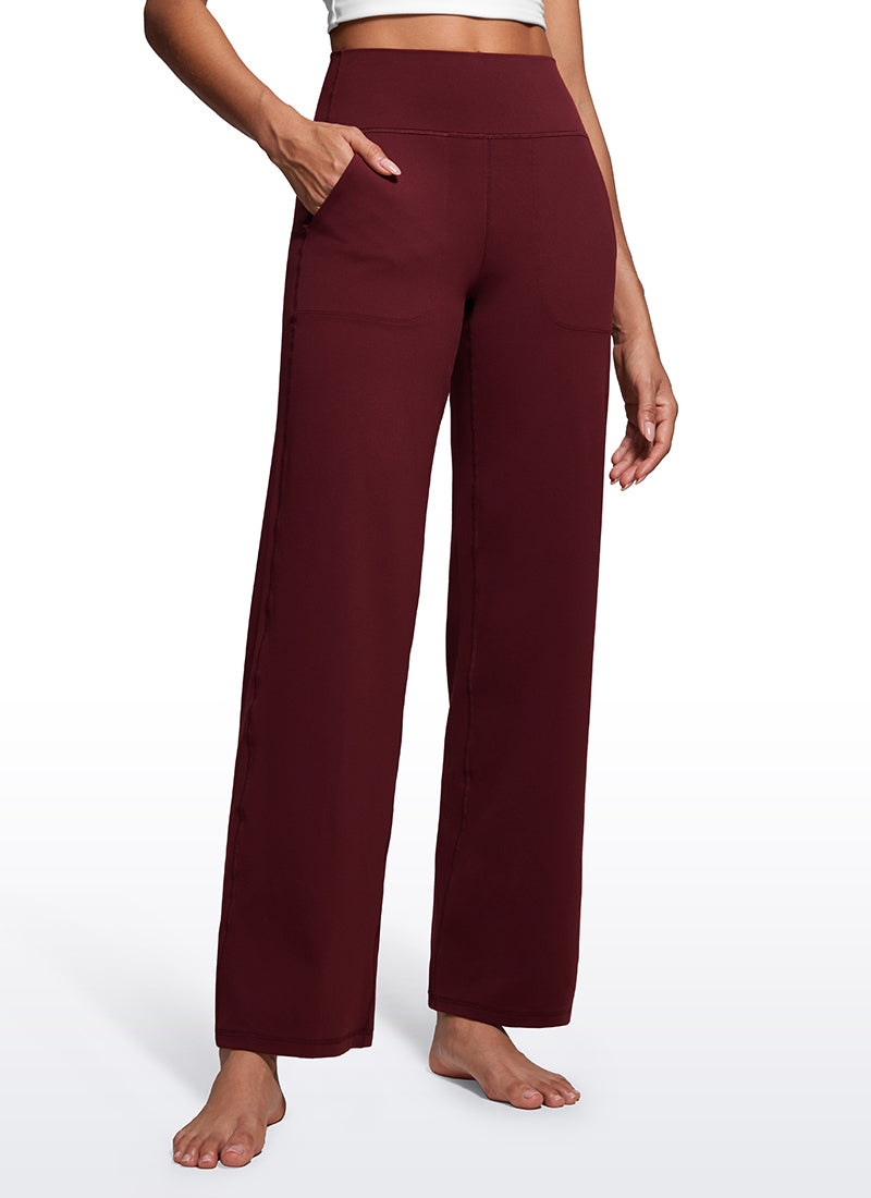 CRZ YOGA Celana Wanita Model " Butterluxe " dengan Pinggang Tinggi dan Kaki Lebar, Dilengkapi Saku, Panjang 31 inci, Warna Merlot Merah