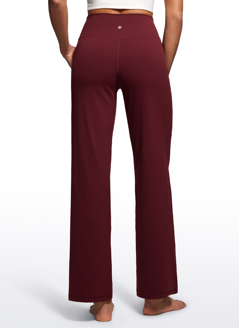CRZ YOGA Celana Wanita Model " Butterluxe " dengan Pinggang Tinggi dan Kaki Lebar, Dilengkapi Saku, Panjang 31 inci, Warna Merlot Merah