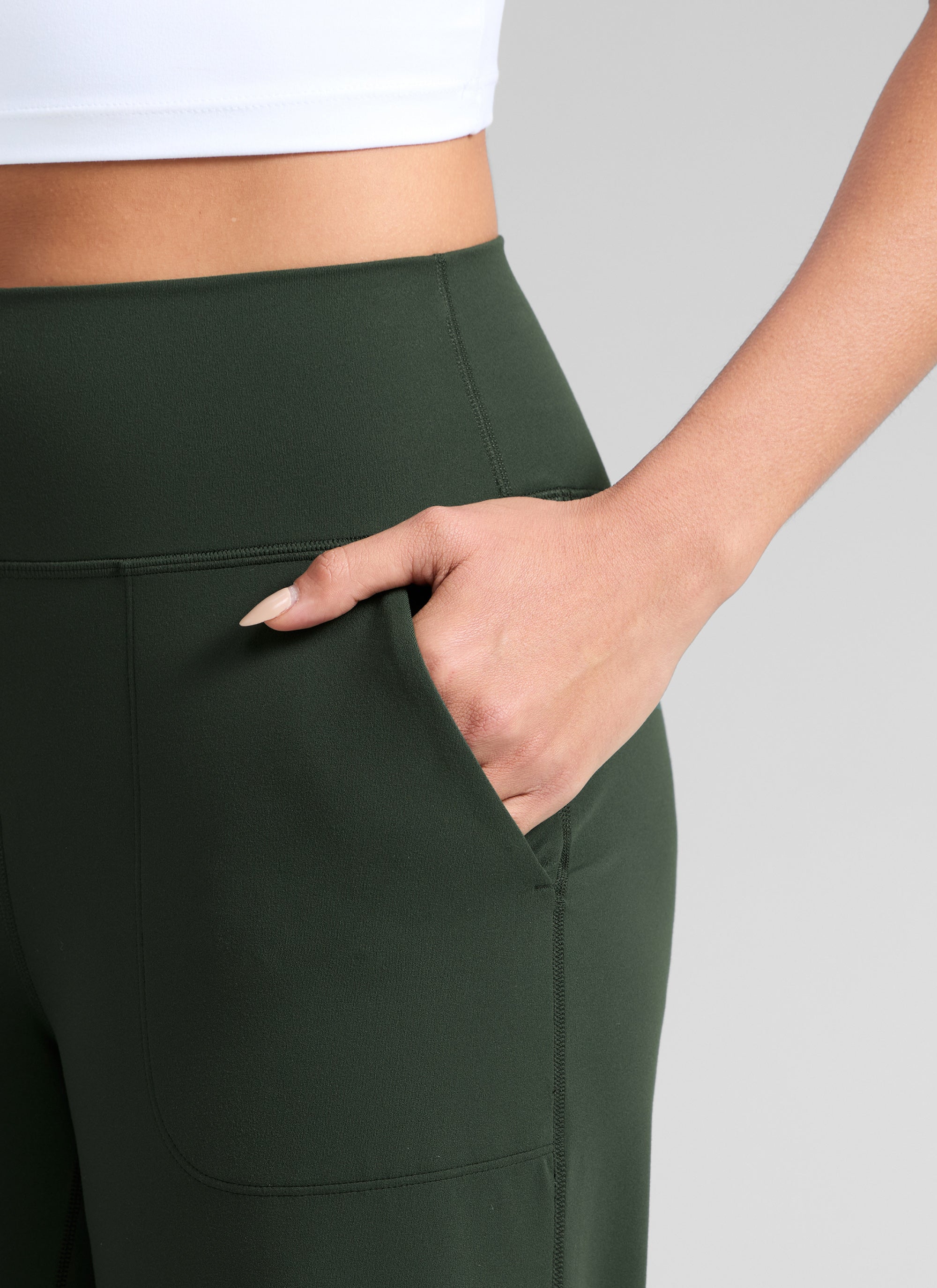 CRZ YOGA レディース「Butterlift 」ハイウエスト・ワイドレッグパンツ（ポケット付き） レジェンドグリーン