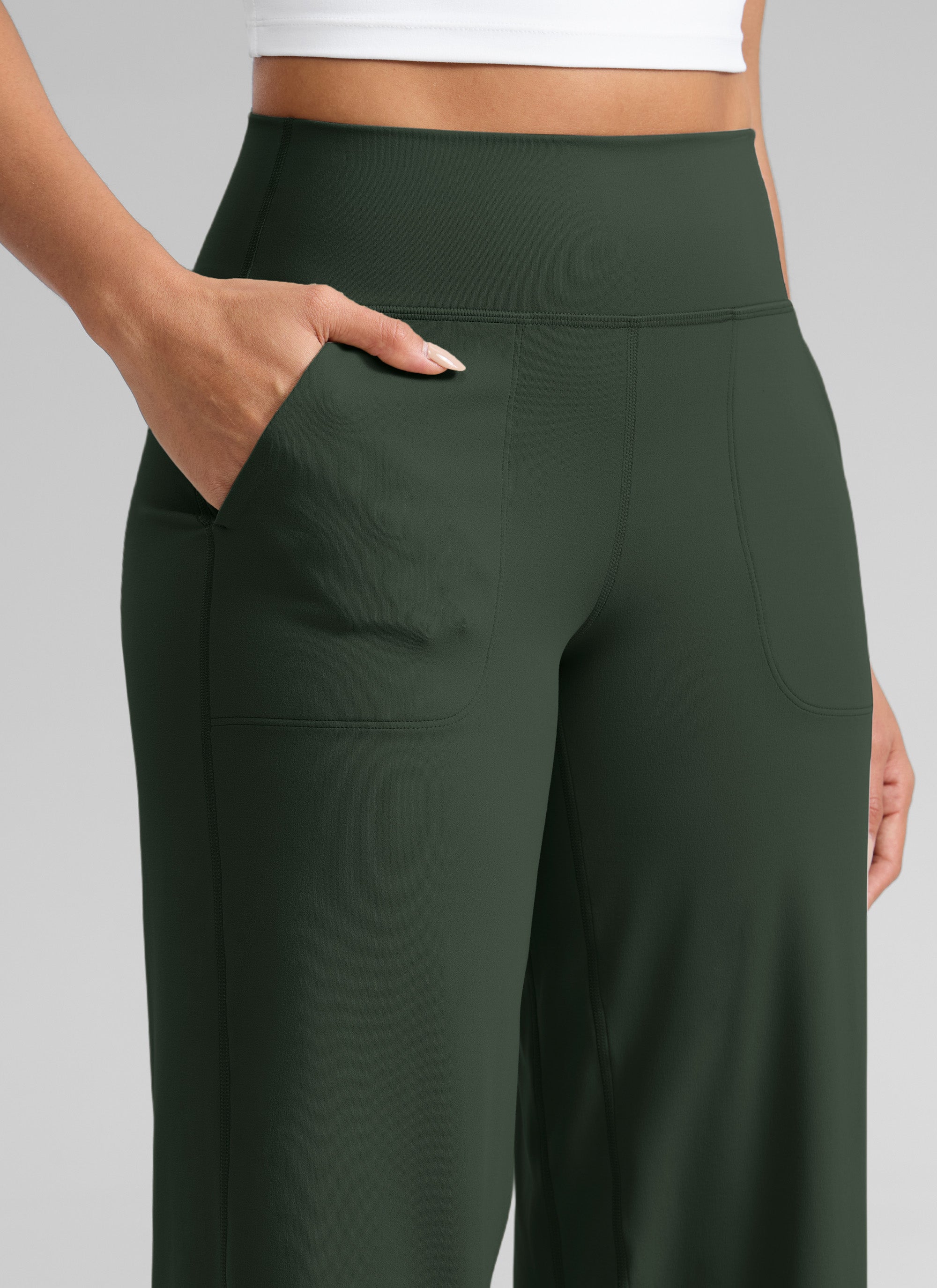 CRZ YOGA レディース「Butterlift 」ハイウエスト・ワイドレッグパンツ（ポケット付き） レジェンドグリーン