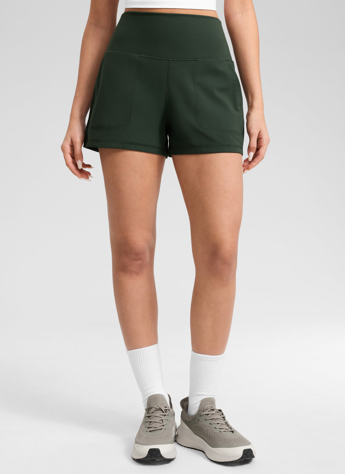 CRZ YOGA Women Butterlift High Waisted Shorts with Pockets Linerless Legend Green @model_info:Anano
