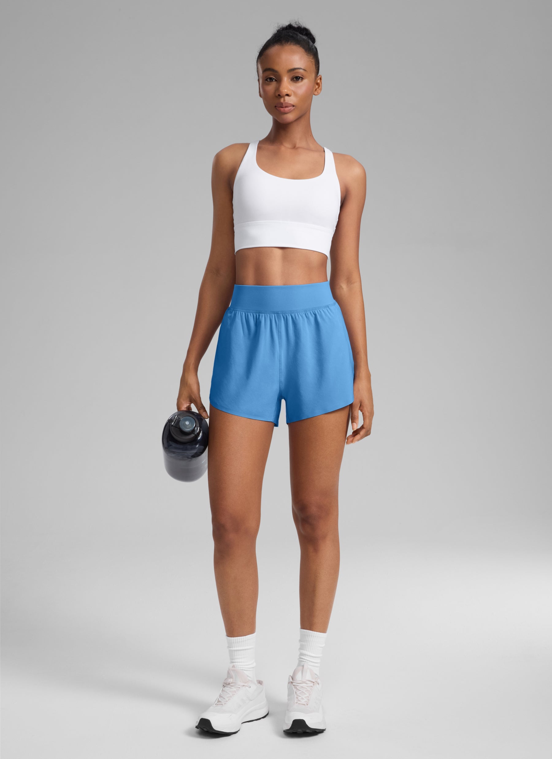 CRZ YOGA Pambabaeng Pambabaeng Pangtakbo High Rise Mesh Lined Shorts 3'' Workout Short Party Blue