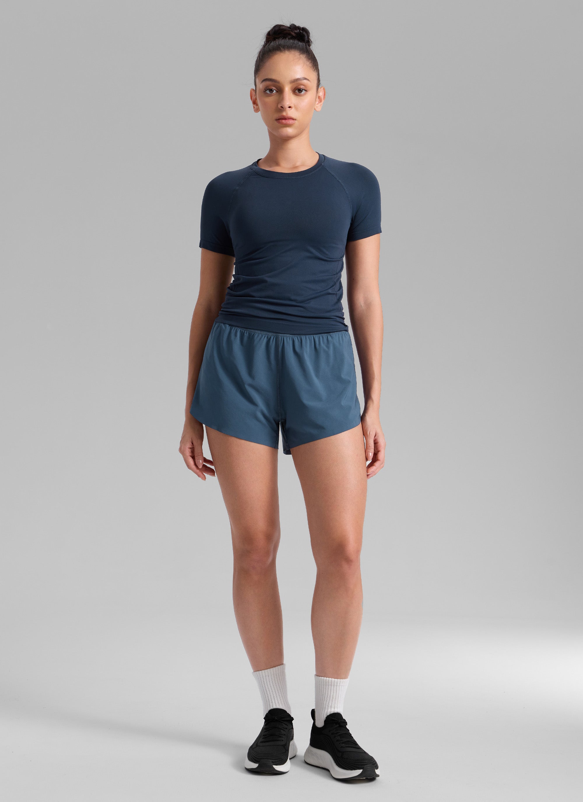 CRZ YOGA 女款高腰網眼內襯跑步短褲 3 英吋 健身短褲 Stelindigo