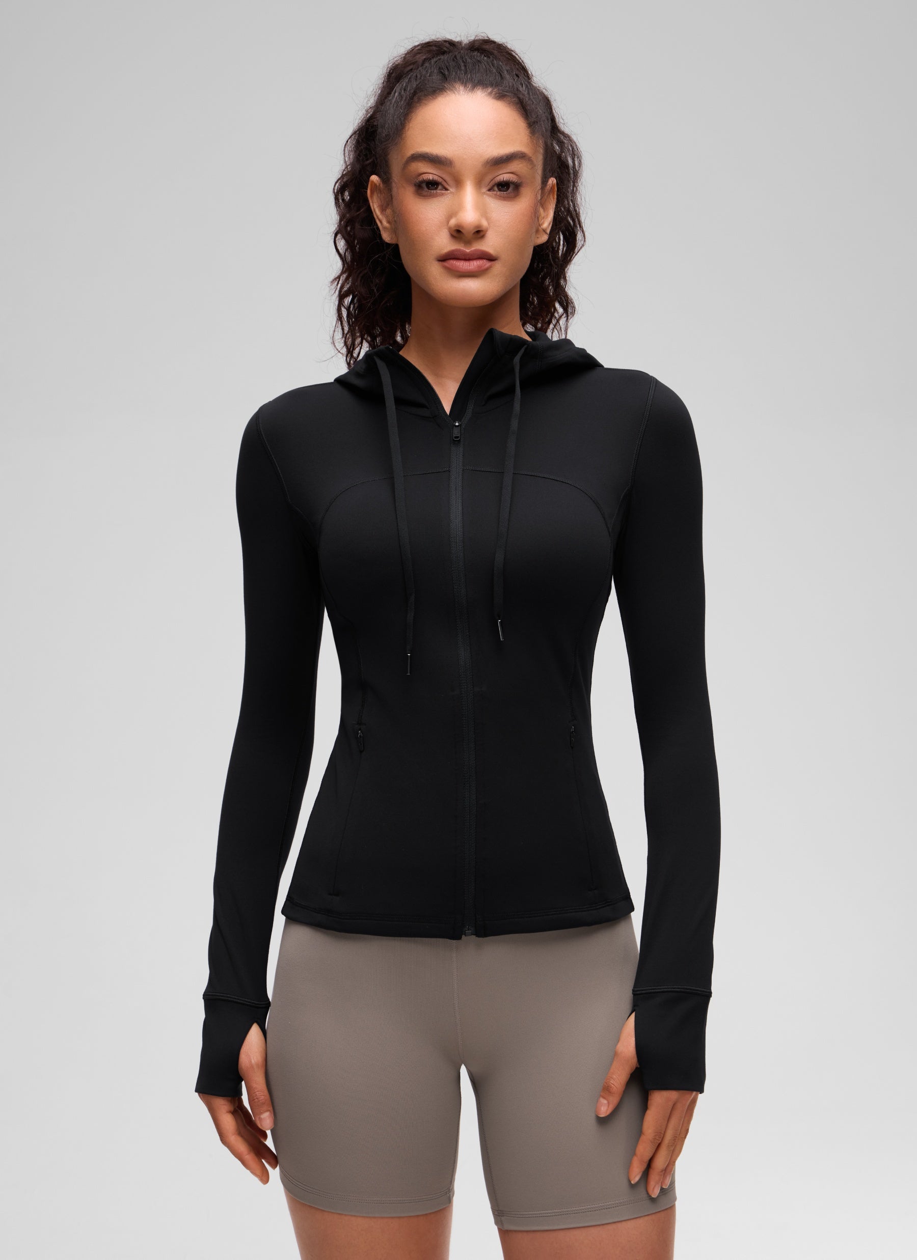 Jaket Berhud Zip Penuh Poket Potongan Langsing Butterluxe Wanita CRZ YOGA Hitam