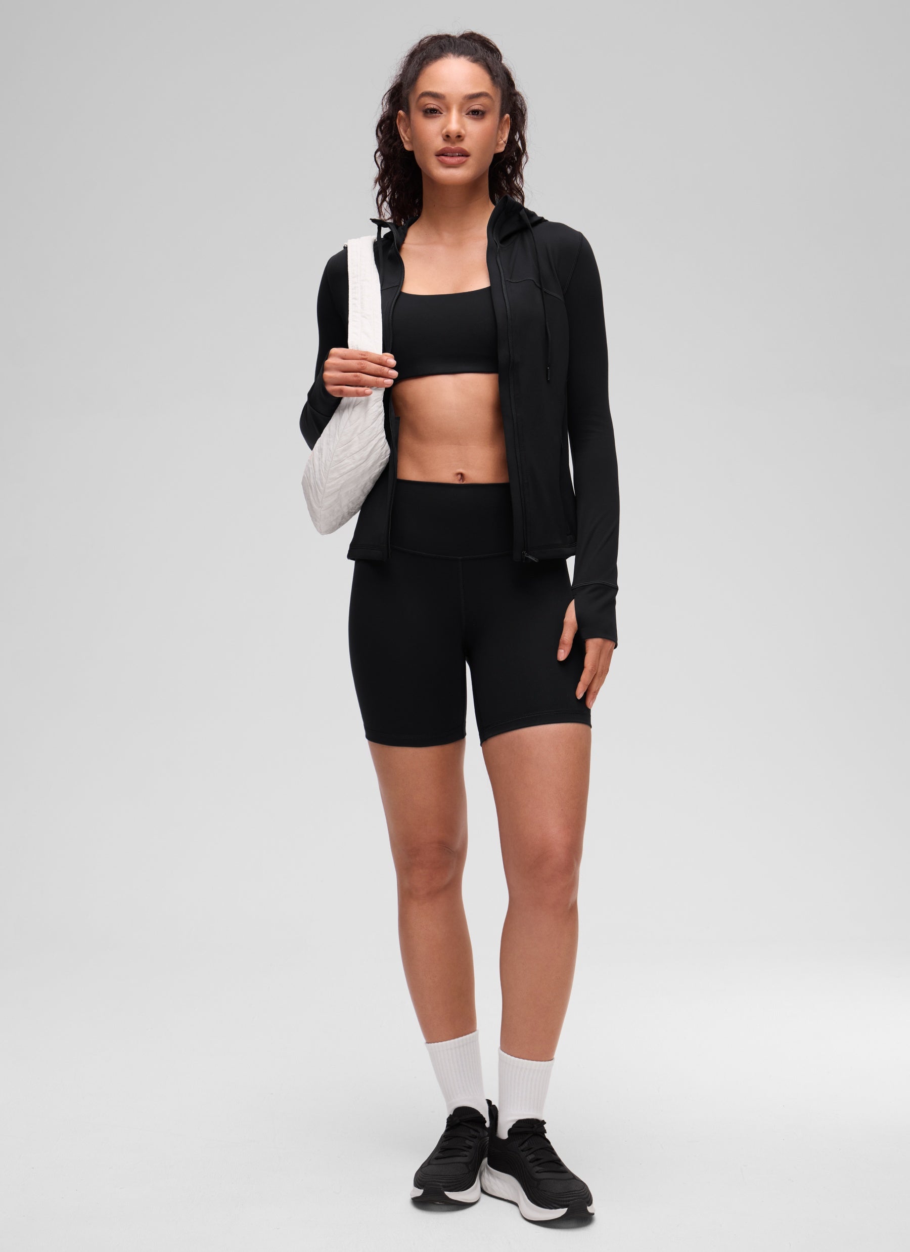 Jaket Berhud Zip Penuh Poket Potongan Langsing Butterluxe Wanita CRZ YOGA Hitam