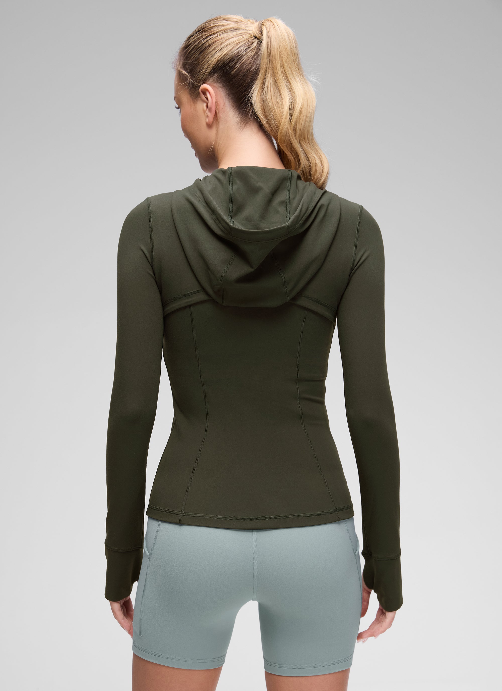 Jaket Berhud Zip Penuh Poket Potongan Langsing Butterluxe Wanita CRZ YOGA Hijau Zaitun
