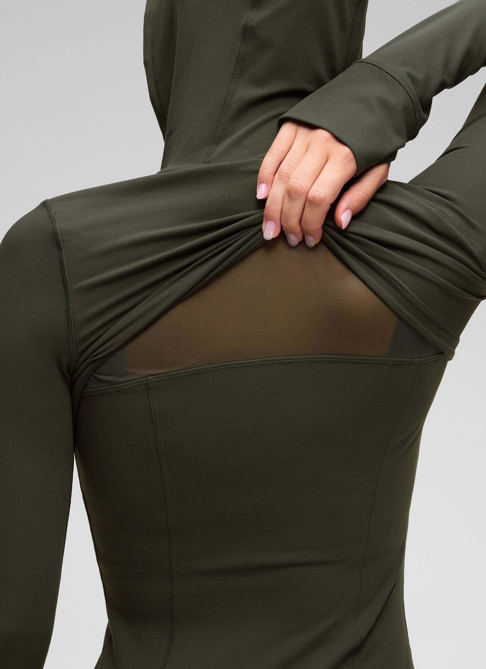 Jaket Berhud Zip Penuh Poket Potongan Langsing Butterluxe Wanita CRZ YOGA Hijau Zaitun