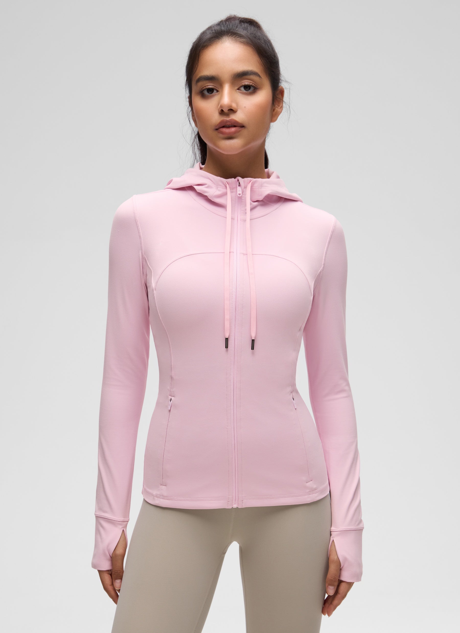 Jaket Berhud Zip Penuh Poket Potongan Langsing Butterluxe Wanita CRZ YOGA Pink Peony