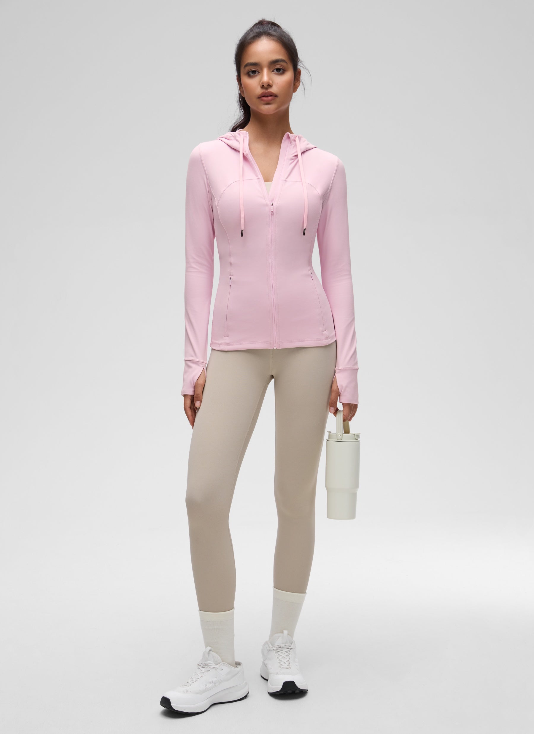 Jaket Berhud Zip Penuh Poket Potongan Langsing Butterluxe Wanita CRZ YOGA Pink Peony