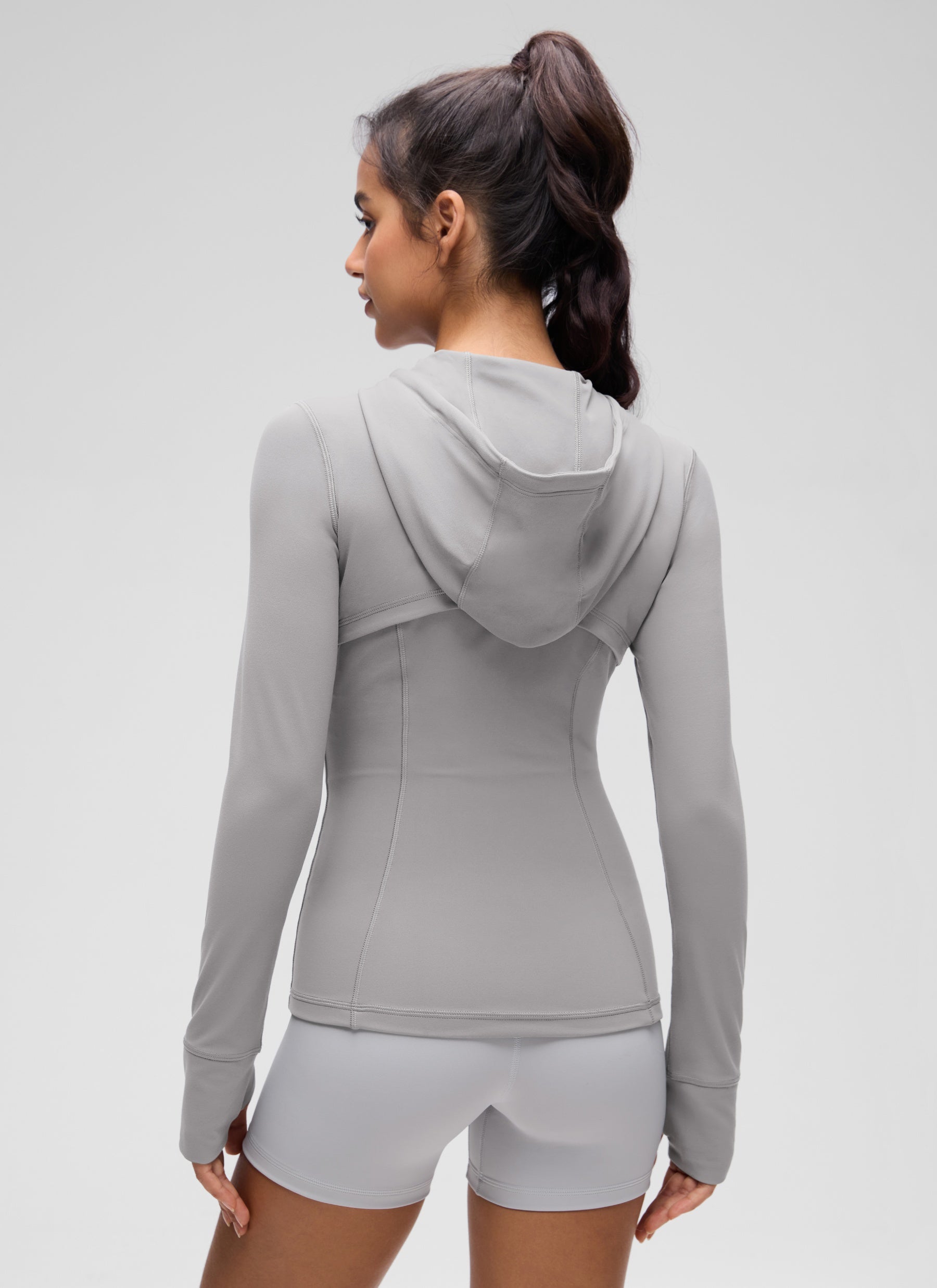 Jaket Berhud Zip Penuh Poket Potongan Langsing Butterluxe Wanita CRZ YOGA Kelabu Gull