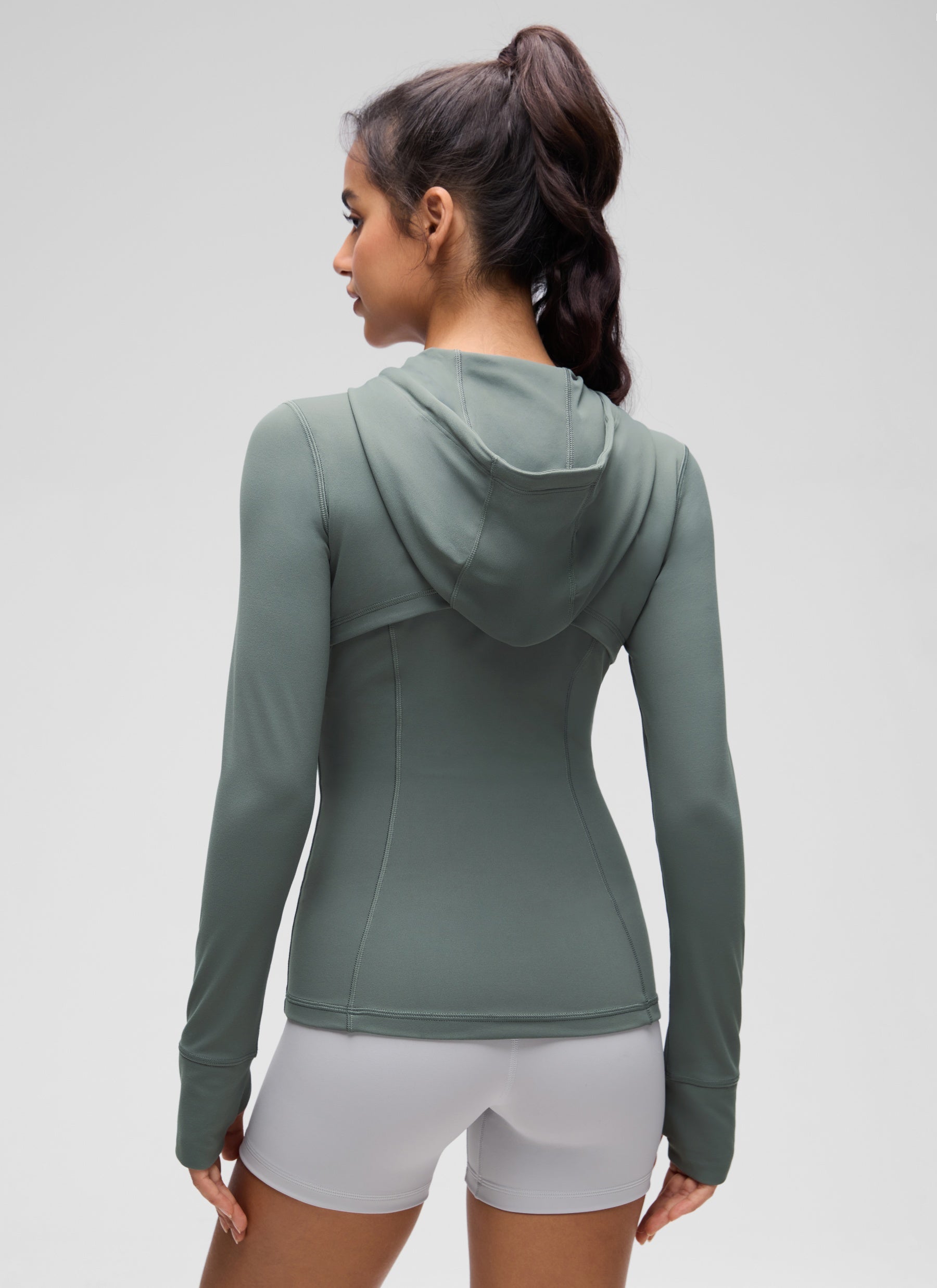 Jaket Berhud Zip Penuh Poket Potongan Langsing Butterluxe Wanita CRZ YOGA Kelabu Sage