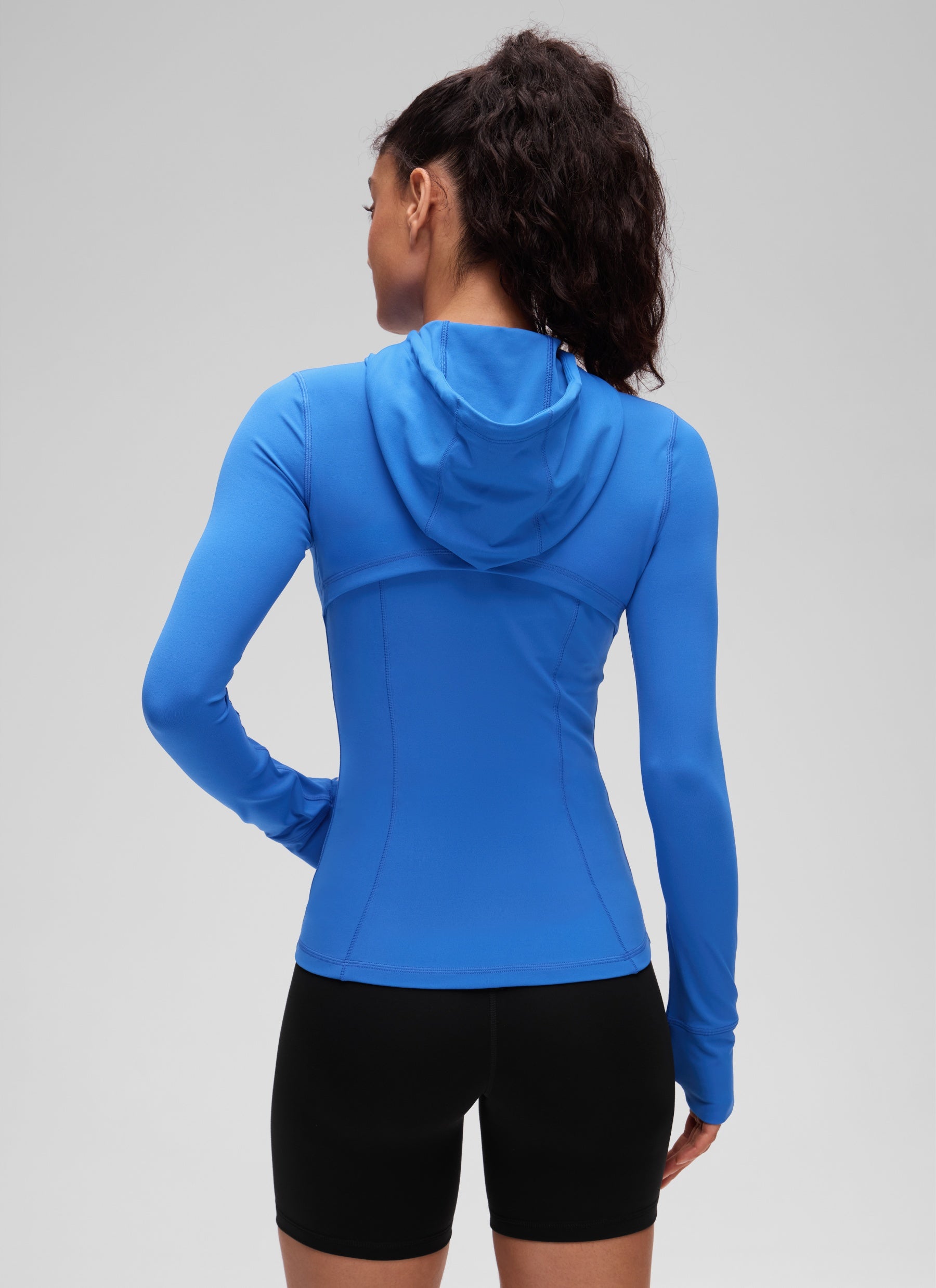 Jaket Berhud Zip Penuh Poket Potongan Langsing Butterluxe Wanita CRZ YOGA Biru Berkilau