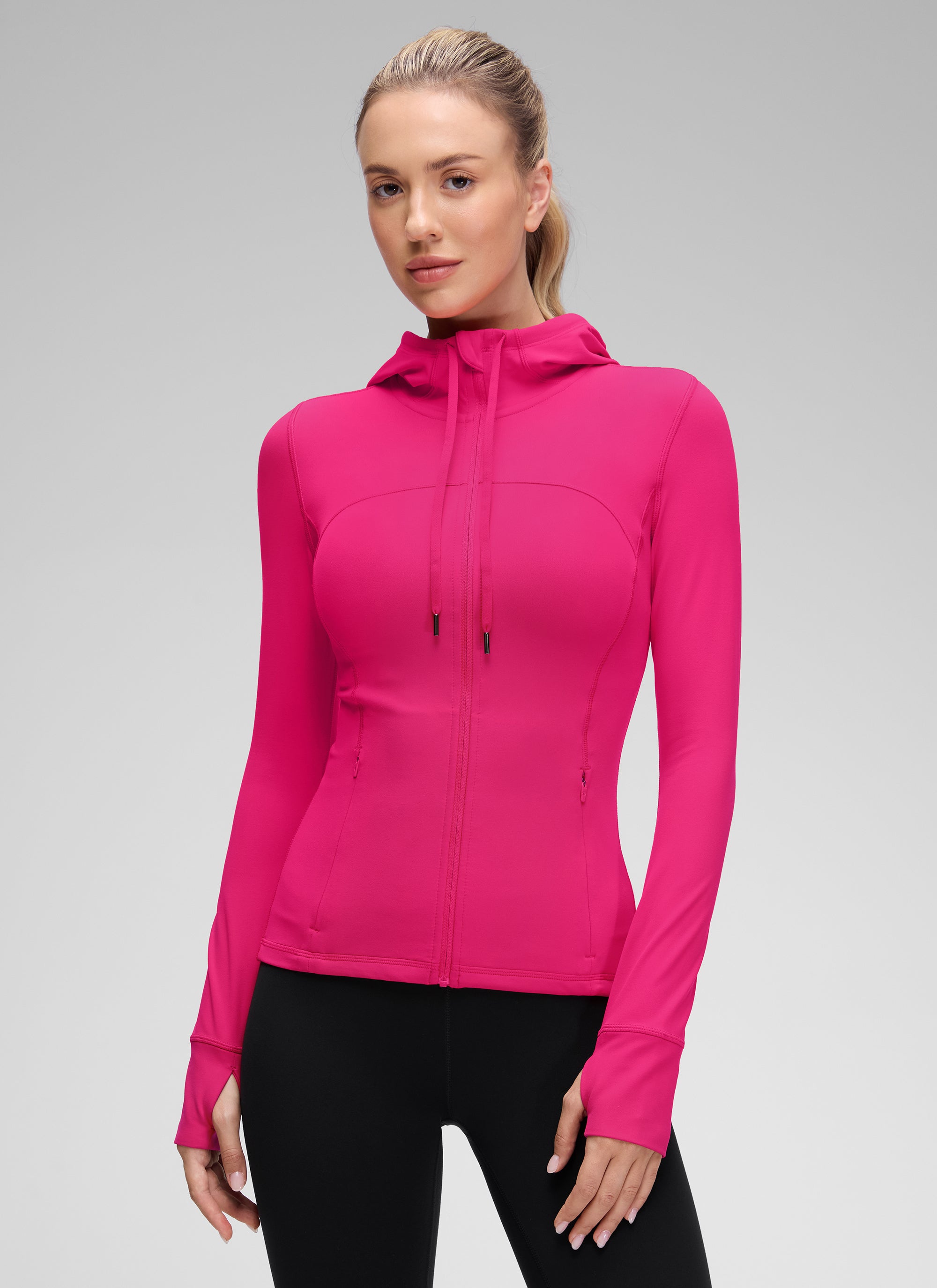 Jaket Berhud Zip Penuh Poket Potongan Langsing Butterluxe Wanita CRZ YOGA Granita Pink