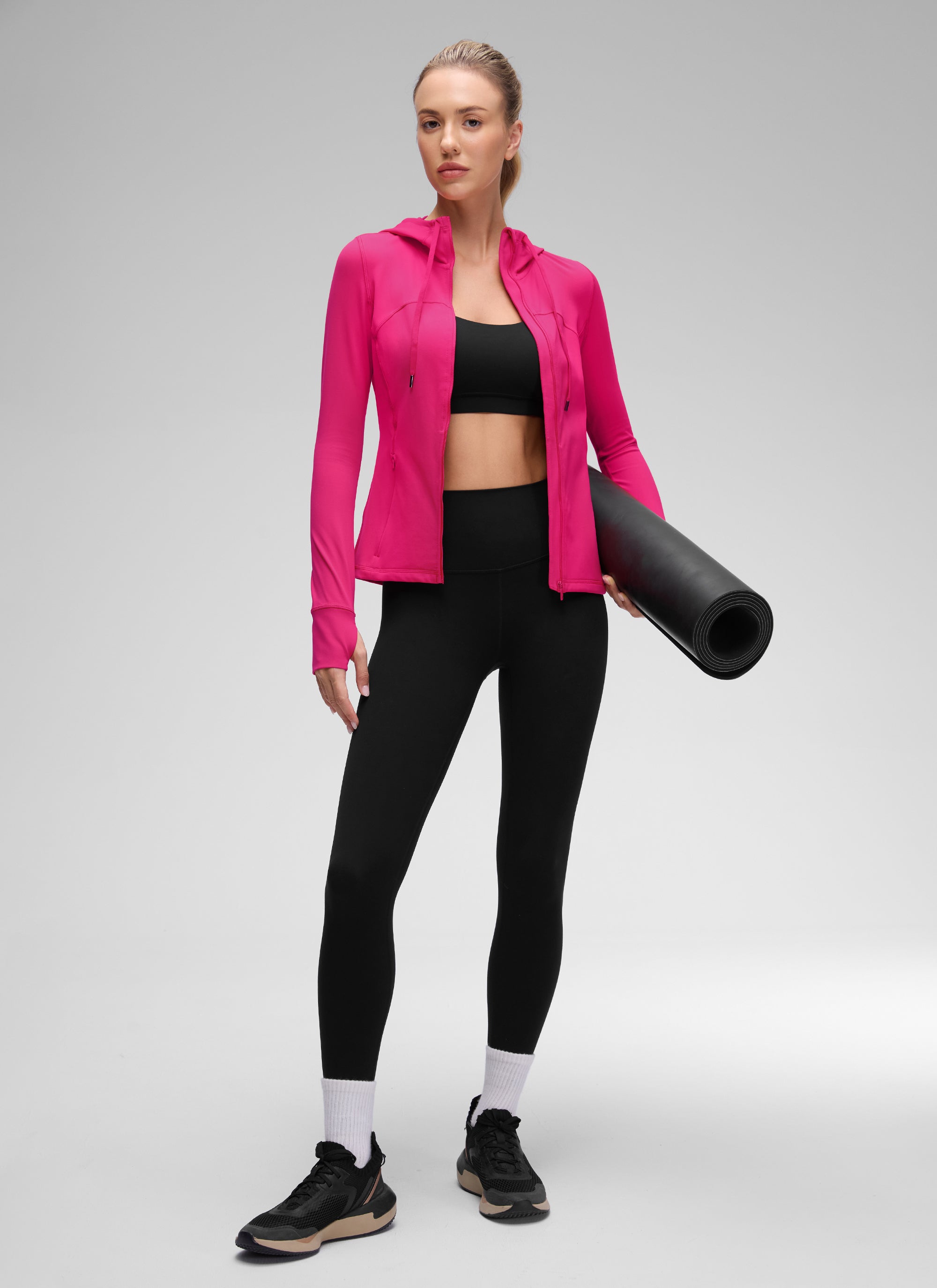 Jaket Berhud Zip Penuh Poket Potongan Langsing Butterluxe Wanita CRZ YOGA Granita Pink