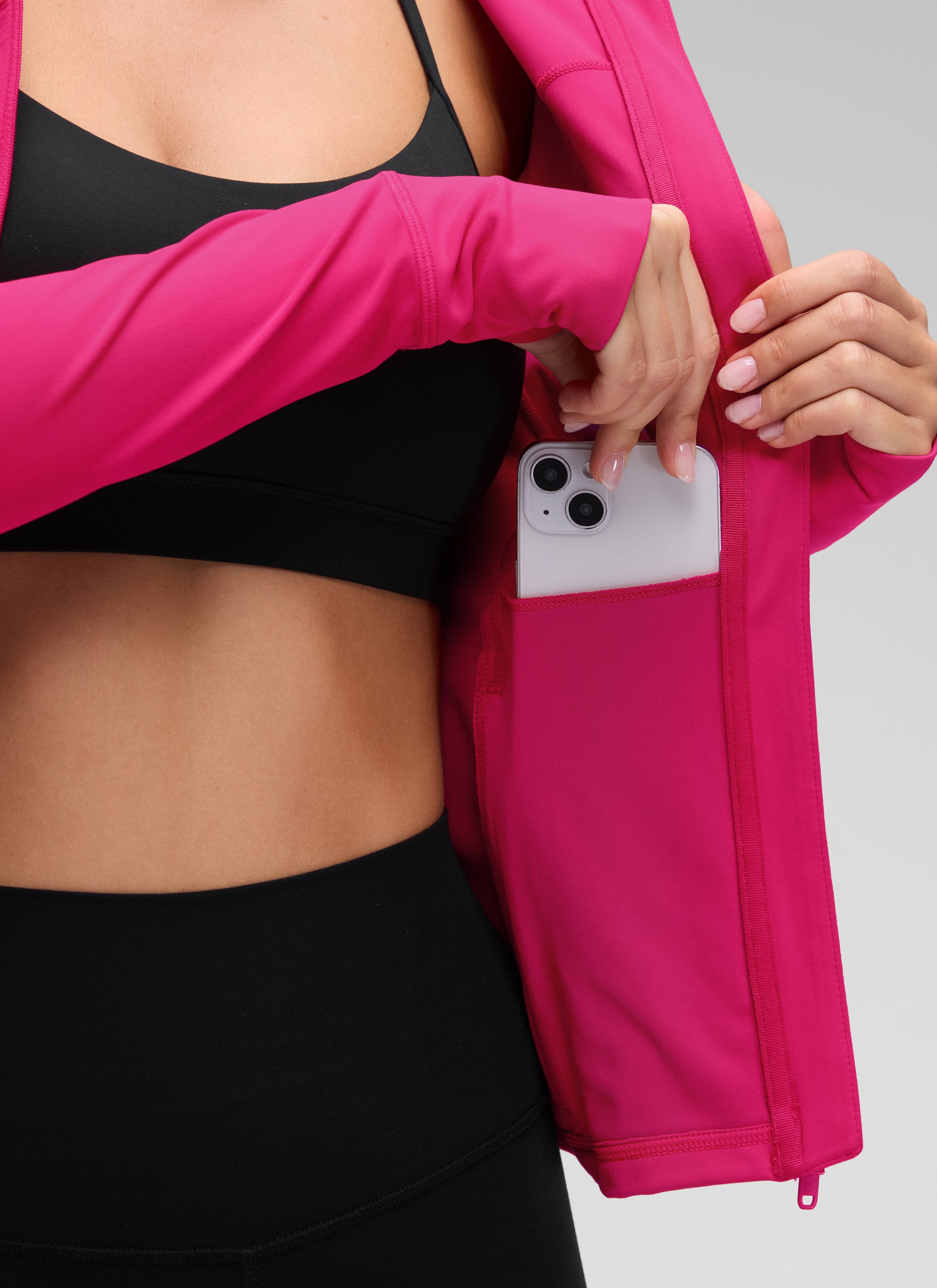 Jaket Berhud Zip Penuh Poket Potongan Langsing Butterluxe Wanita CRZ YOGA Granita Pink