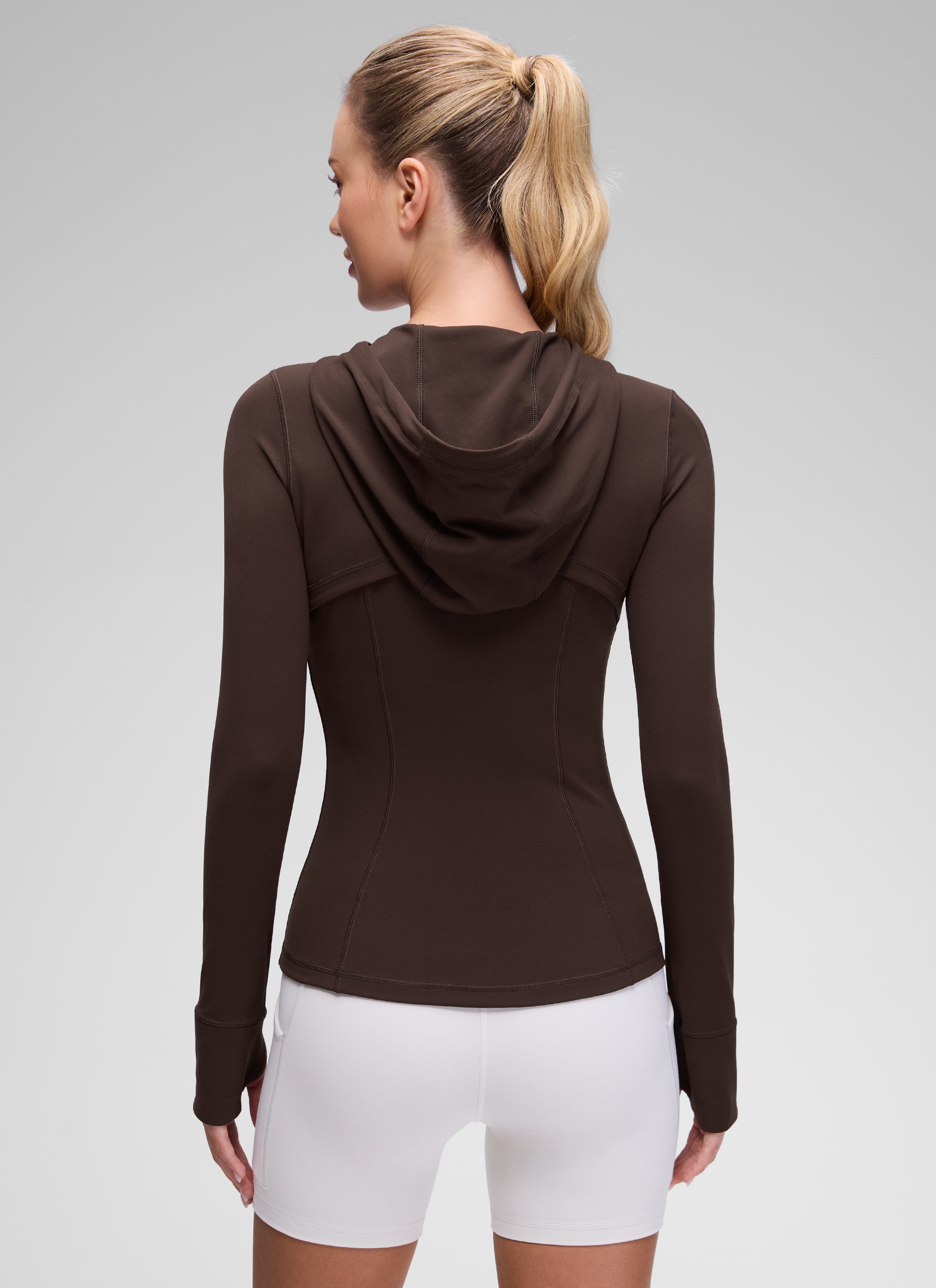 Jaket Berhud Zip Penuh Poket Potongan Langsing Butterluxe Wanita CRZ YOGA Perang Hot Fudge
