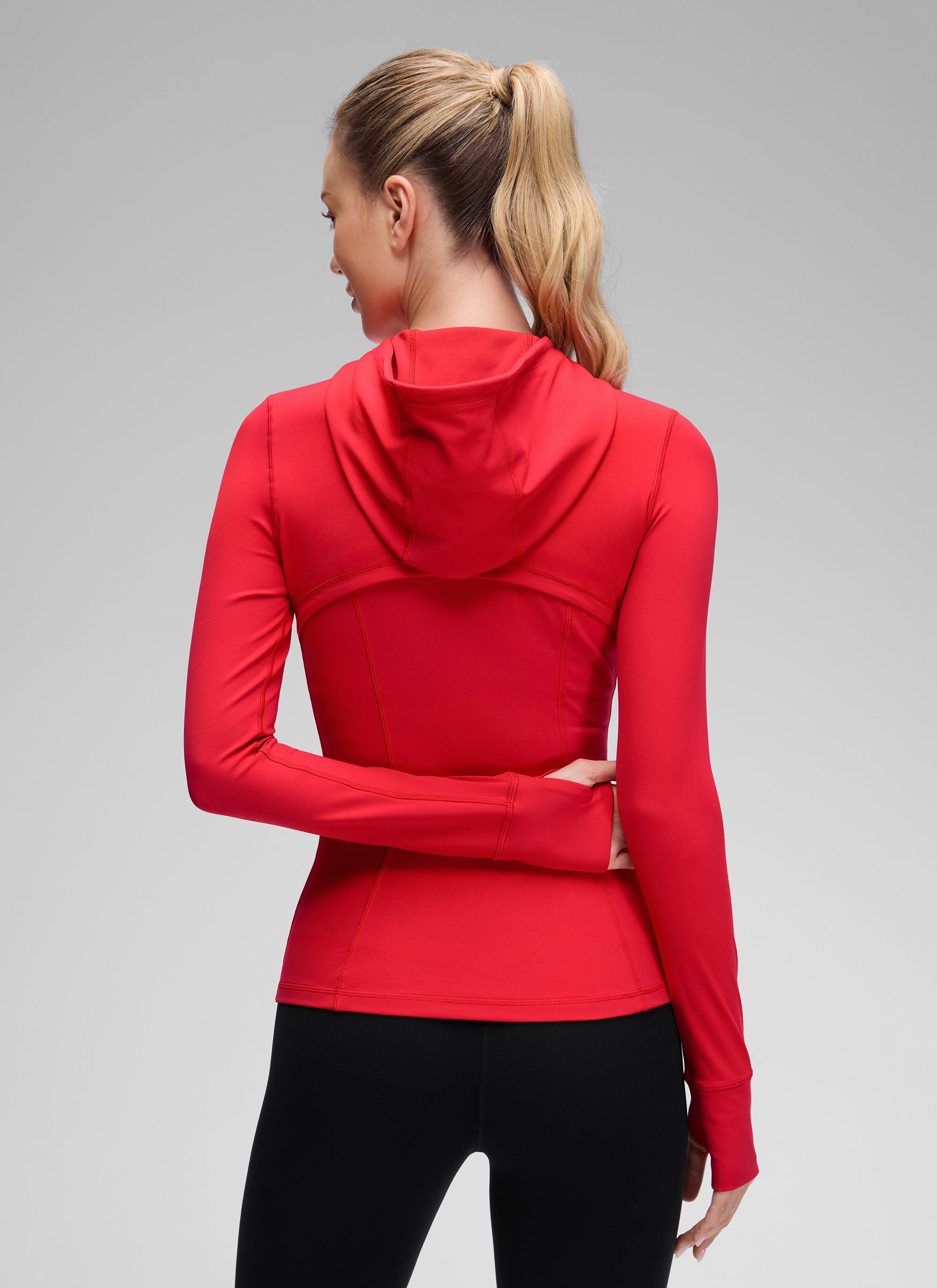Jaket Berhud Zip Penuh Poket Potongan Langsing Butterluxe Wanita CRZ YOGA Merah Aurora