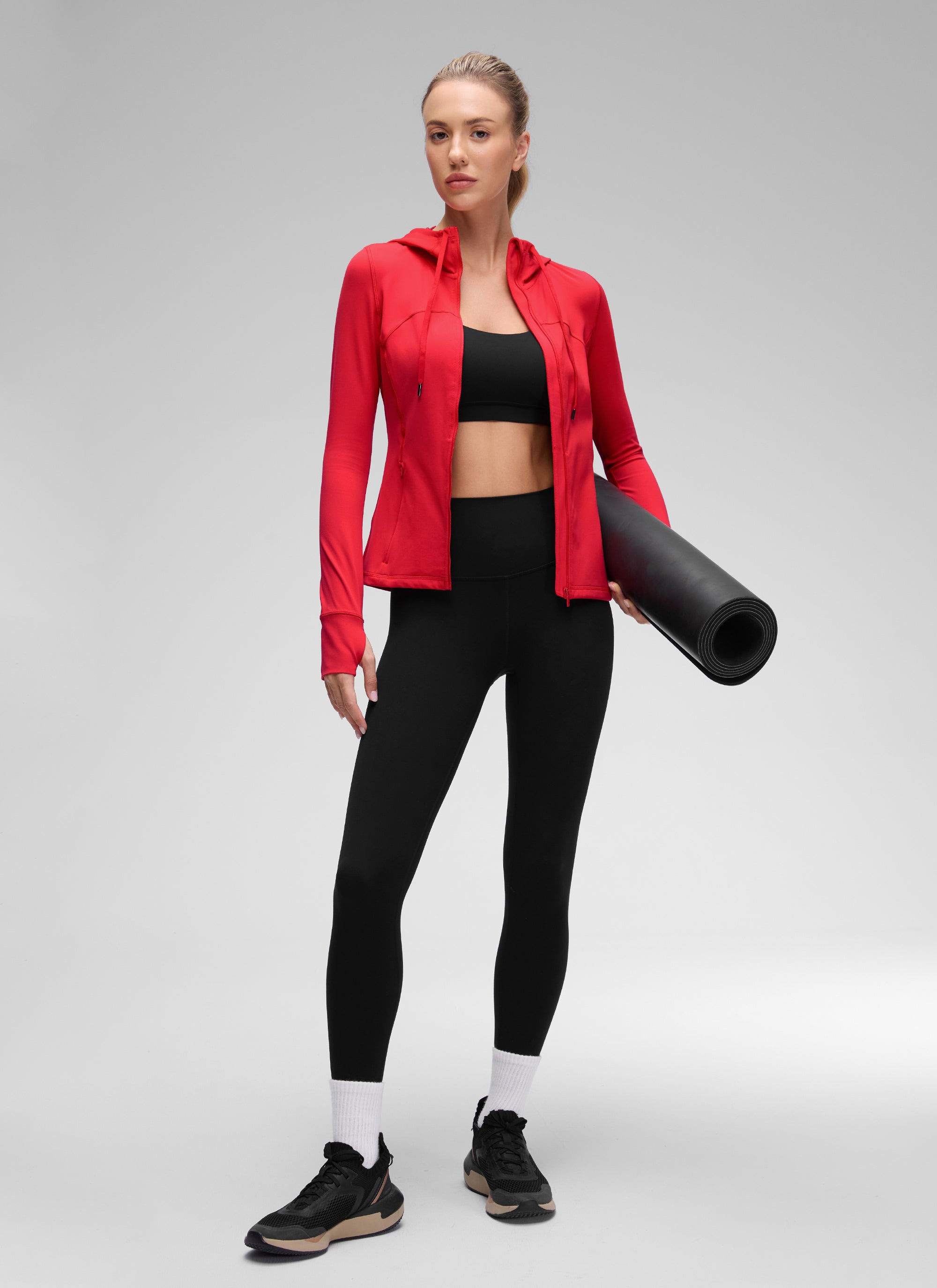 Jaket Berhud Zip Penuh Poket Potongan Langsing Butterluxe Wanita CRZ YOGA Merah Aurora