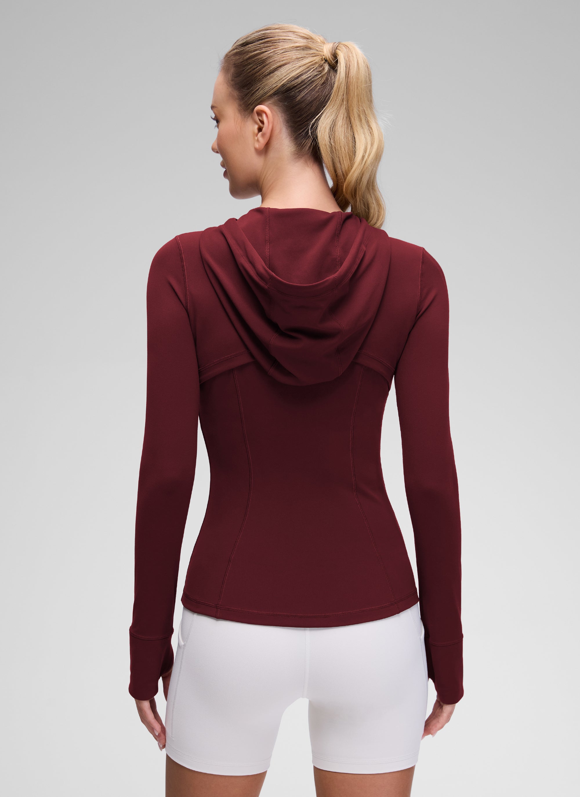 Jaket Berhud Zip Penuh Poket Potongan Langsing Butterluxe Wanita CRZ YOGA Merah Merlot