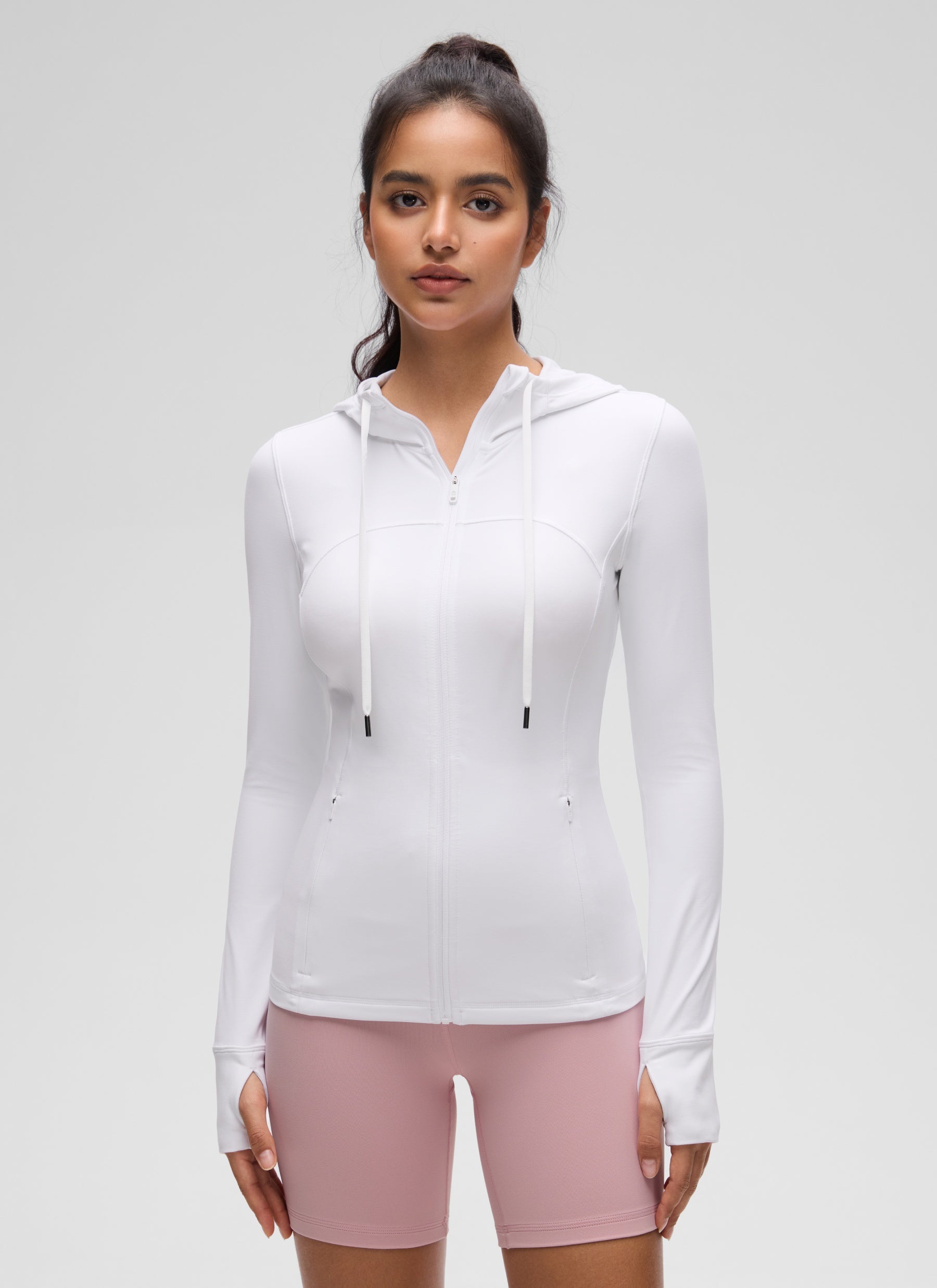 Jaket Berhud Zip Penuh Poket Potongan Langsing Butterluxe Wanita CRZ YOGA Putih