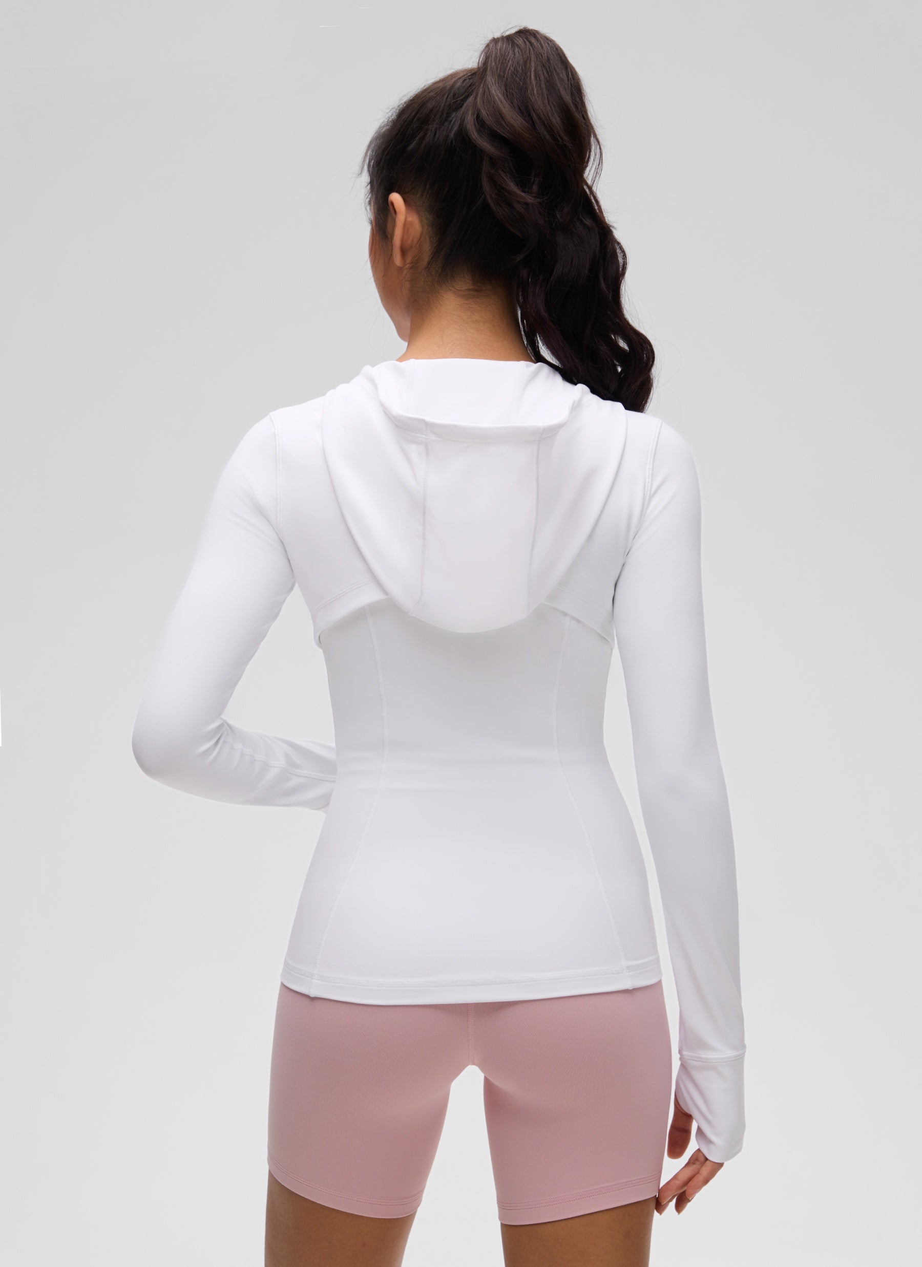 Jaket Berhud Zip Penuh Poket Potongan Langsing Butterluxe Wanita CRZ YOGA Putih