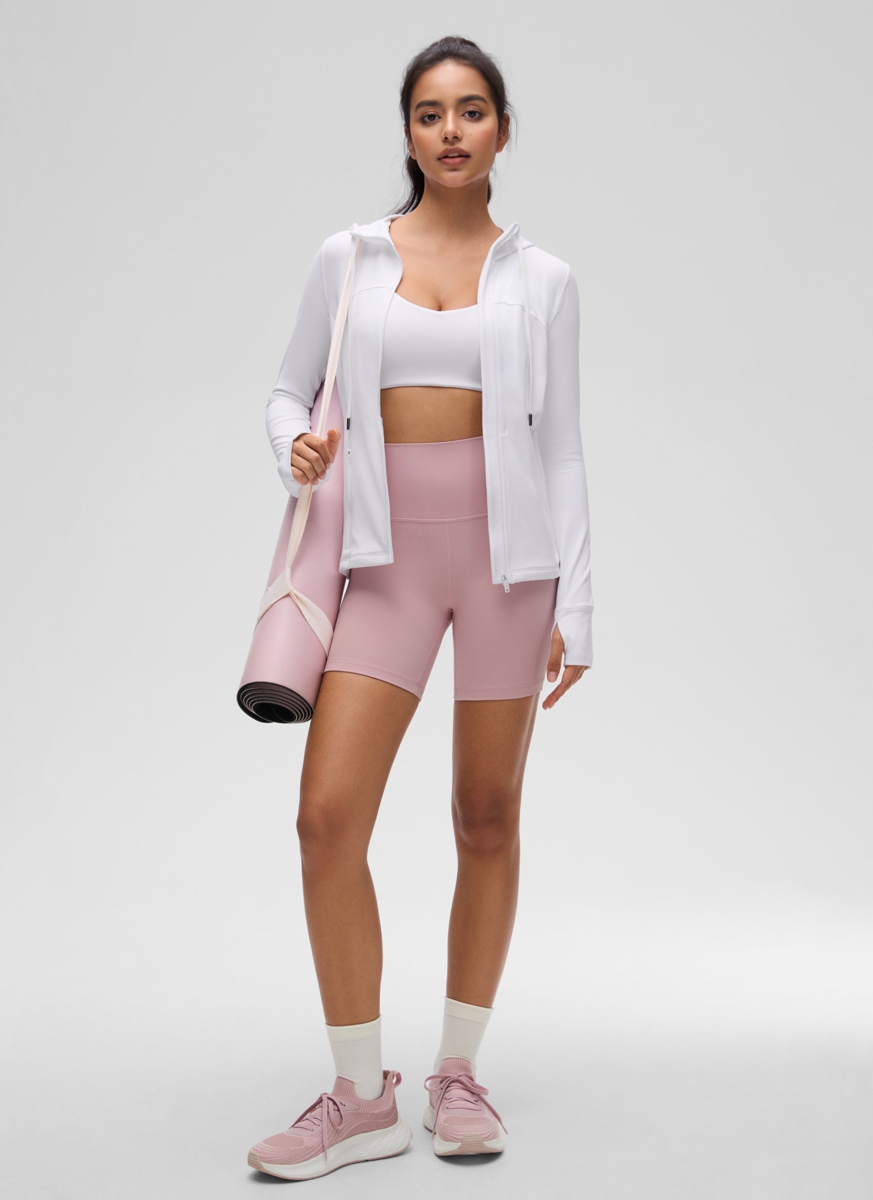 Jaket Berhud Zip Penuh Poket Potongan Langsing Butterluxe Wanita CRZ YOGA Putih