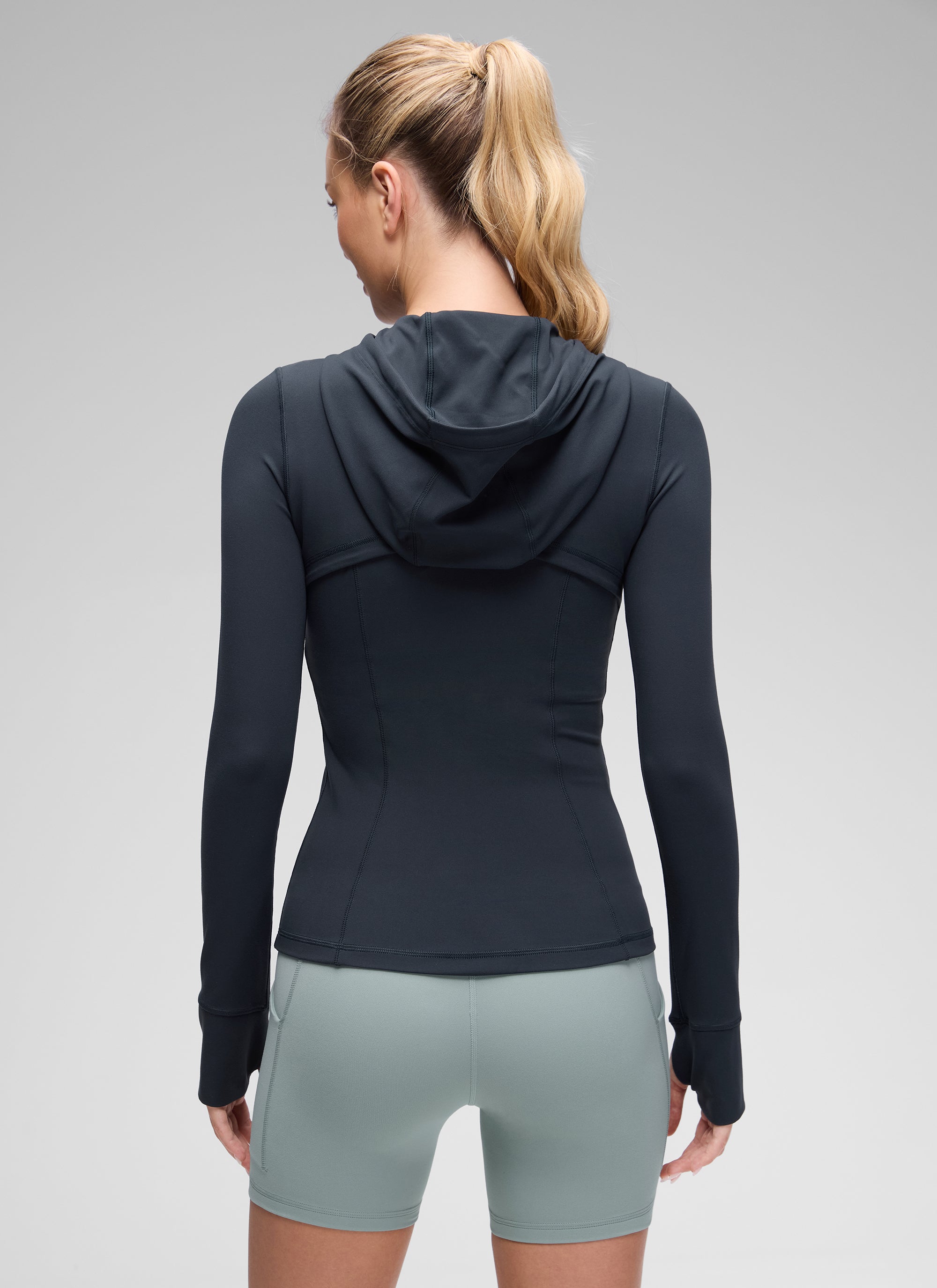 Jaket Berhud Zip Penuh Poket Potongan Langsing Butterluxe Wanita CRZ YOGA Biru Navy Tulen