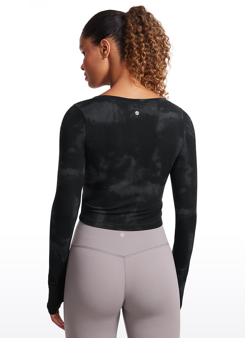 CRZ YOGA Legging yoga lengan panjang Butterluxe untuk wanita, Motif Bunga Tie-Dye Hitam