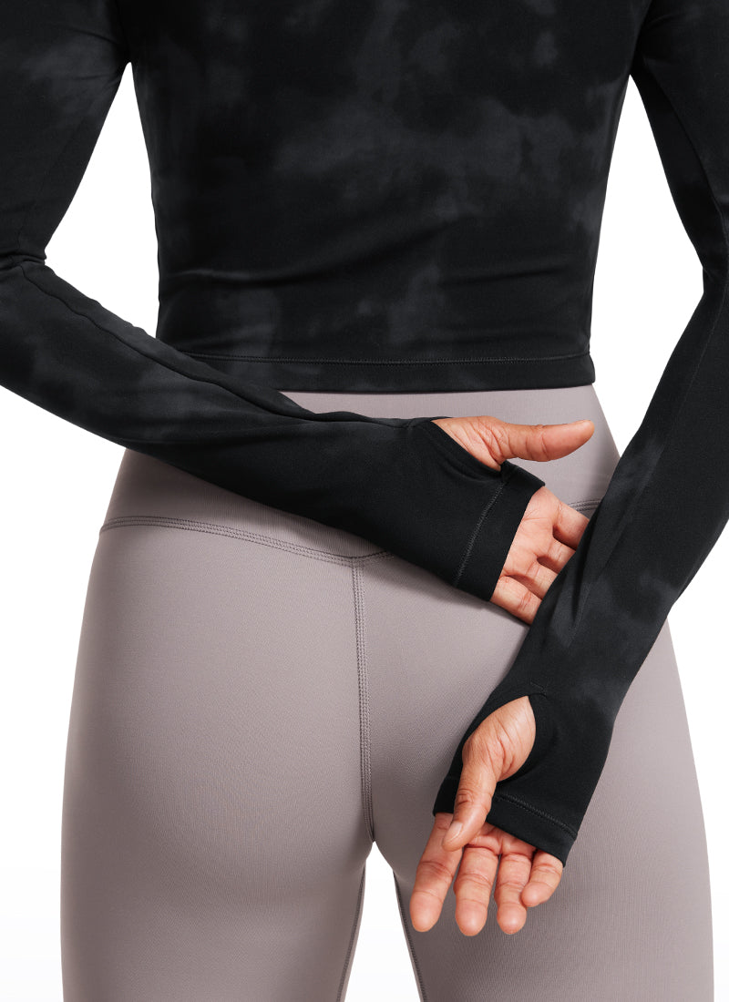 CRZ YOGA Legging yoga lengan panjang Butterluxe untuk wanita, Motif Bunga Tie-Dye Hitam