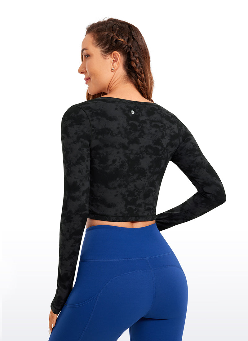CRZ YOGA Legging yoga lengan panjang Butterluxe untuk wanita, motif Tie Dye Smoke Ink