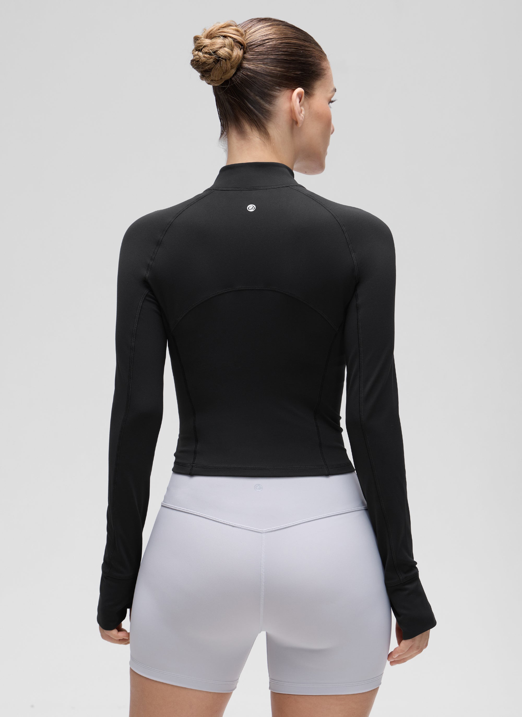 Baju Yoga Slim Fit Wanita CRZ YOGA Butterluxe Lengan Panjang Separuh Zip Hitam