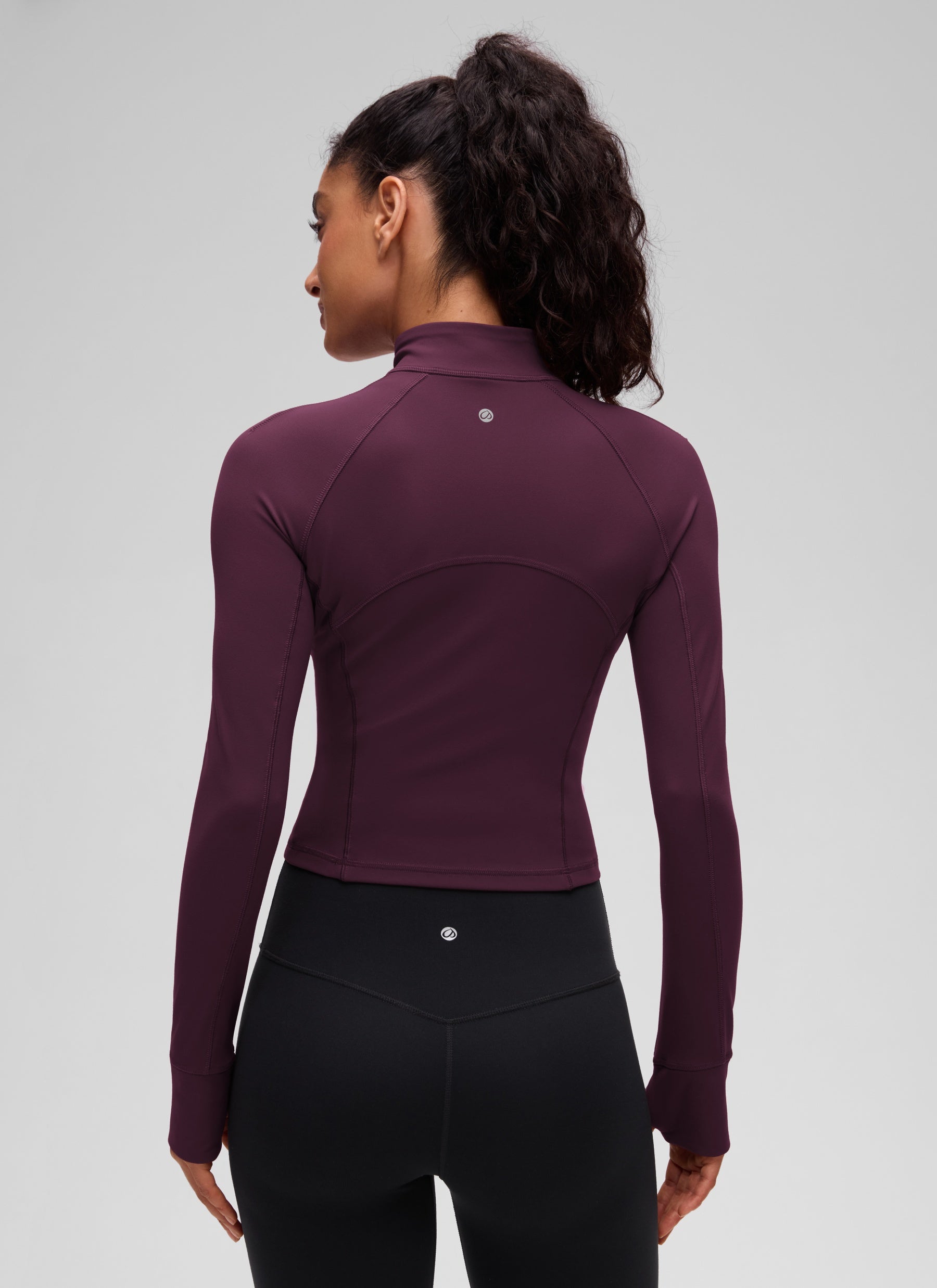 Baju Yoga Slim Fit Wanita CRZ YOGA Butterluxe Ungu Tua Lengan Panjang Separuh Zip