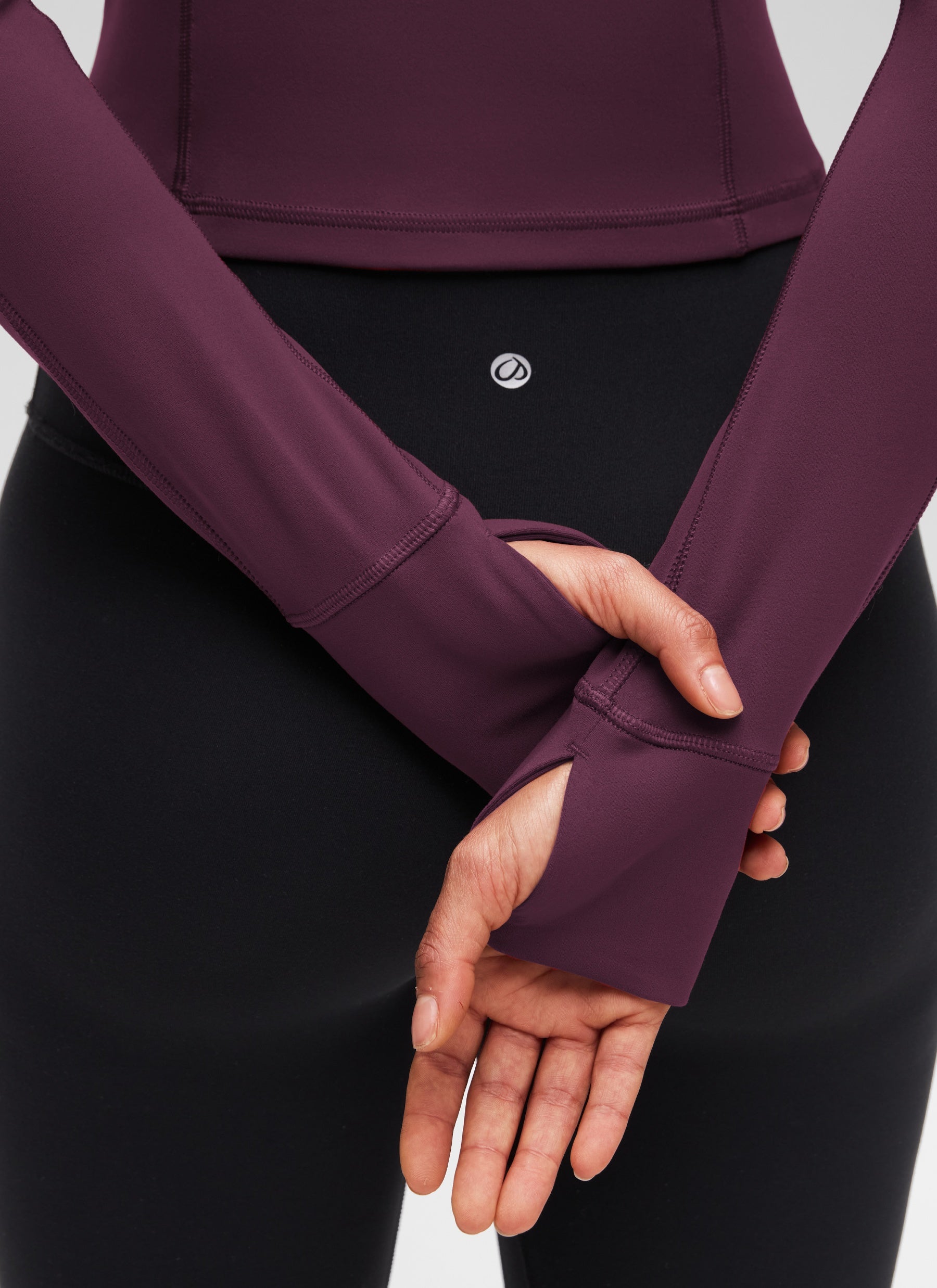 Baju Yoga Slim Fit Wanita CRZ YOGA Butterluxe Ungu Tua Lengan Panjang Separuh Zip