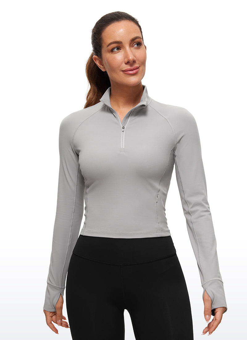 CRZ YOGA Women's Yoga Slim Fit Tops Butterluxe Half-Zip Long Sleeve Gull Gray @model_info:DEN