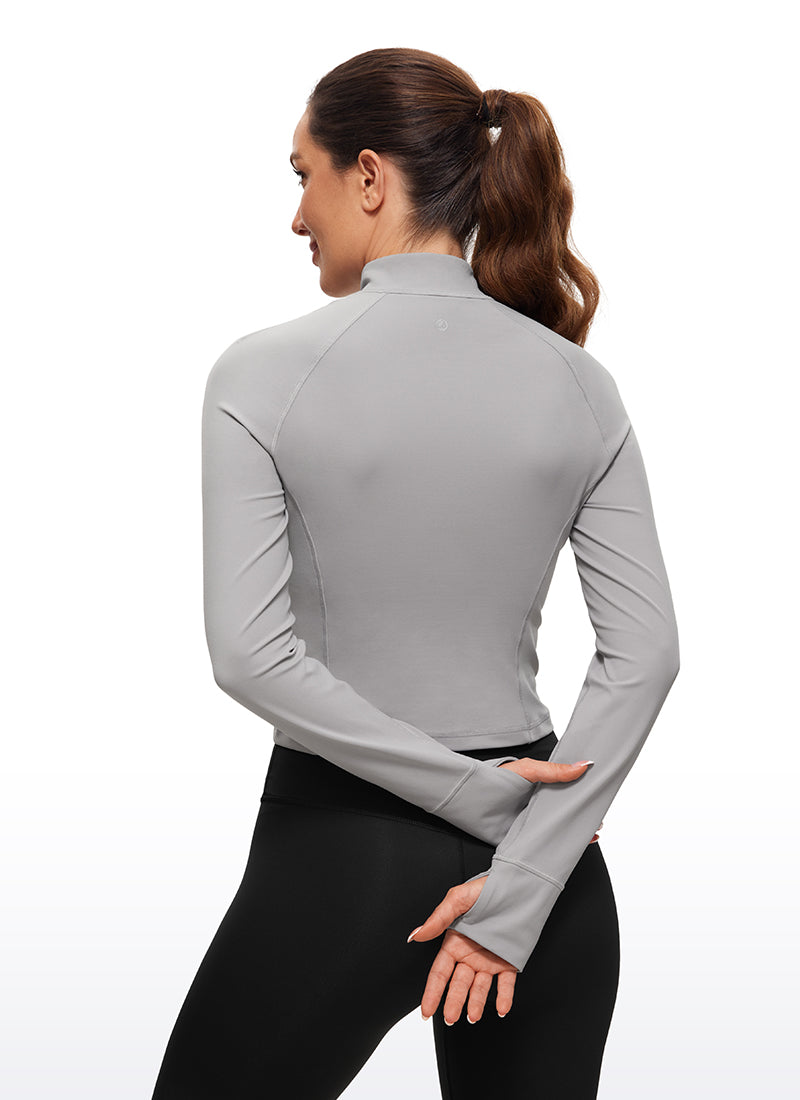 CRZ YOGA Women's Yoga Slim Fit Tops Butterluxe Half-Zip Long Sleeve Gull Gray @model_info:DEN