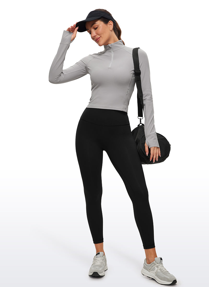 CRZ YOGA Women's Yoga Slim Fit Tops Butterluxe Half-Zip Long Sleeve Gull Gray @model_info:DEN
