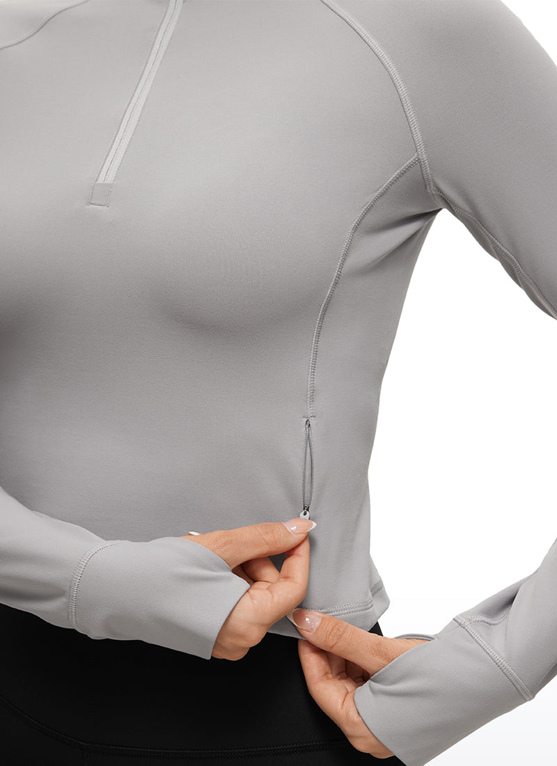 CRZ YOGA Women's Yoga Slim Fit Tops Butterluxe Half-Zip Long Sleeve Gull Gray @model_info:DEN